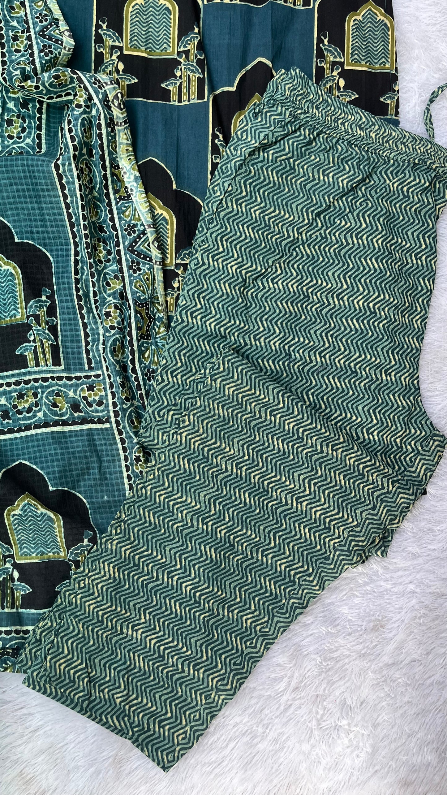 Indigo Blue Jharokha Print Pure Cotton Suit Set with Cotton Dupatta