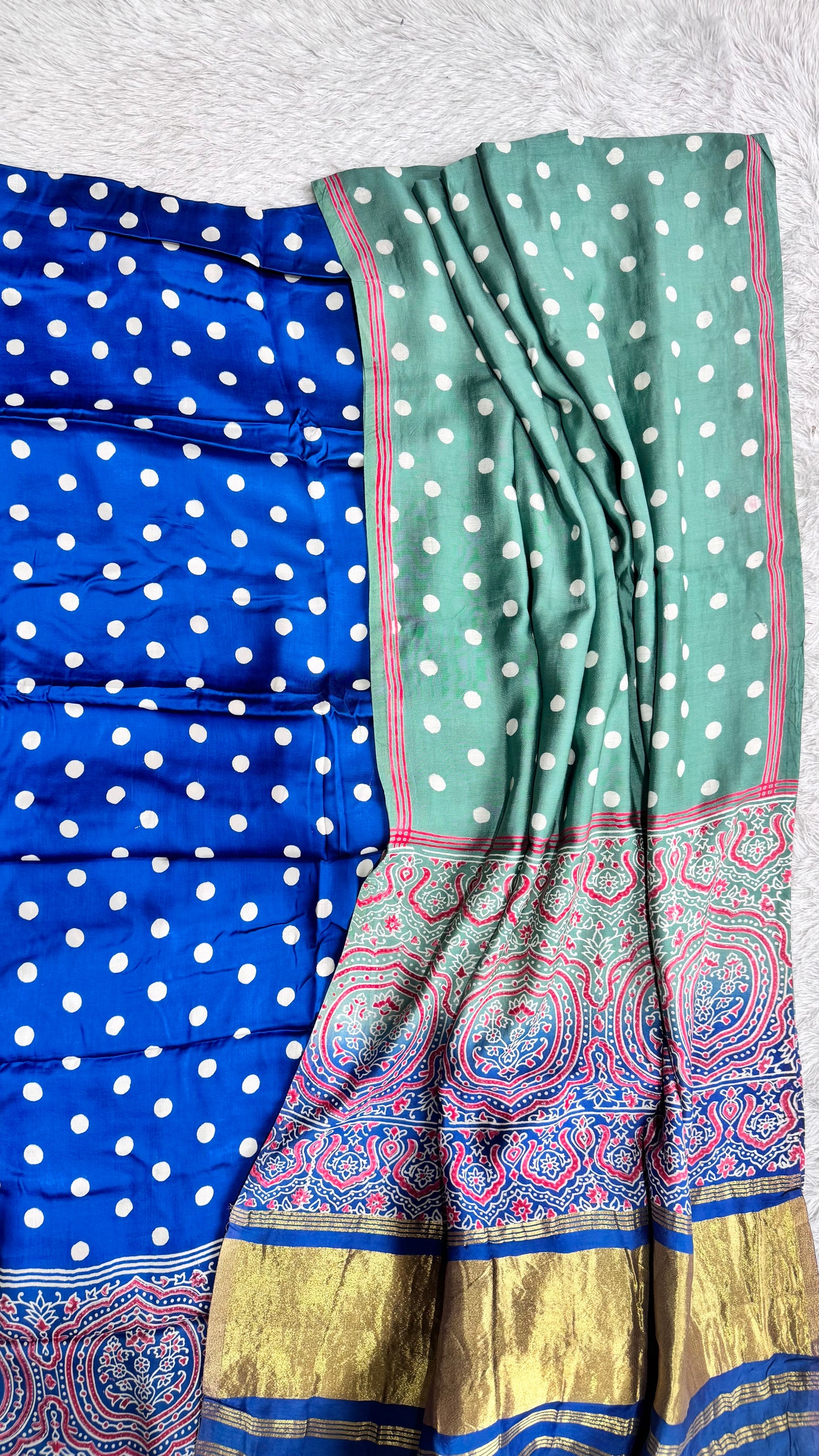 Black Badaam and Polka Buti Motif Modal Silk 2pc Suit Material Set with Modal Silk Lagdi Patti Dupatta