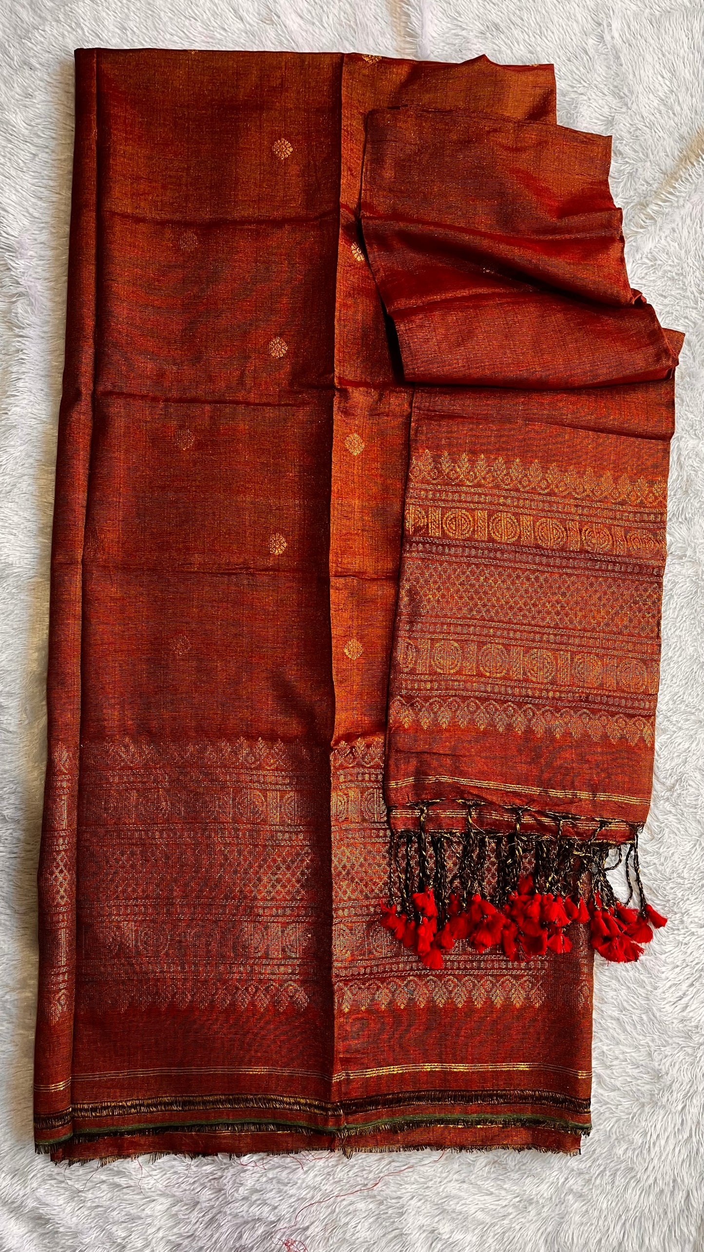 Burnt Orange Unstitched Pure Linen with Tissue Woven daman 2 pc Suit Set