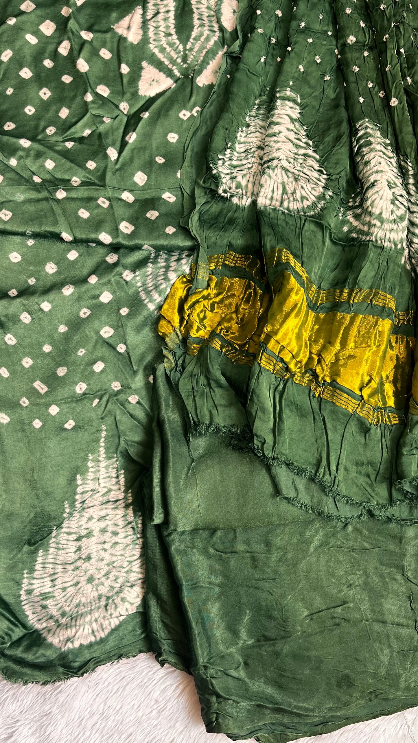 Bottle Green Semi Modal Silk Bandhej Suit Set with Modal Silk Lagdi Patti Dupatta (3 Pc)