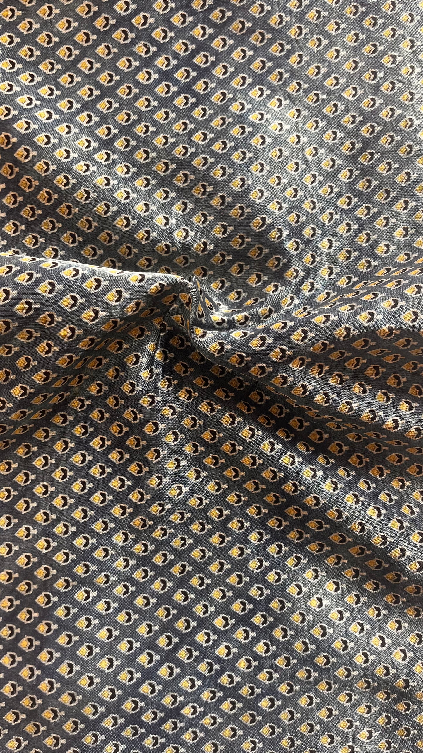 Indigo Shade Small Buti Motif Ajrakh Mashru Silk Fabric