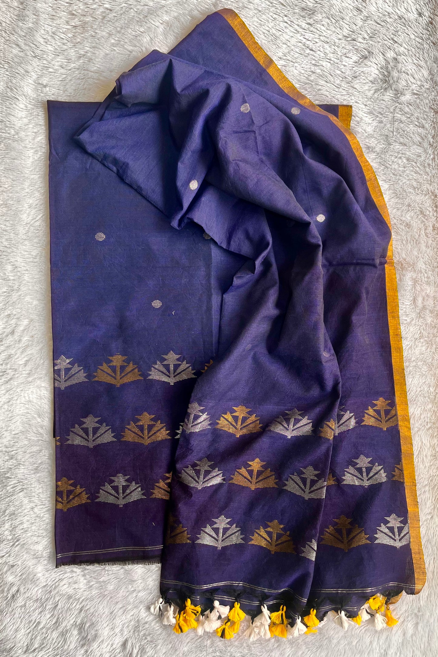 Deep Blue Unstitched Pure Linen with Tissue Weaving Buttas 2 pc Suit Set