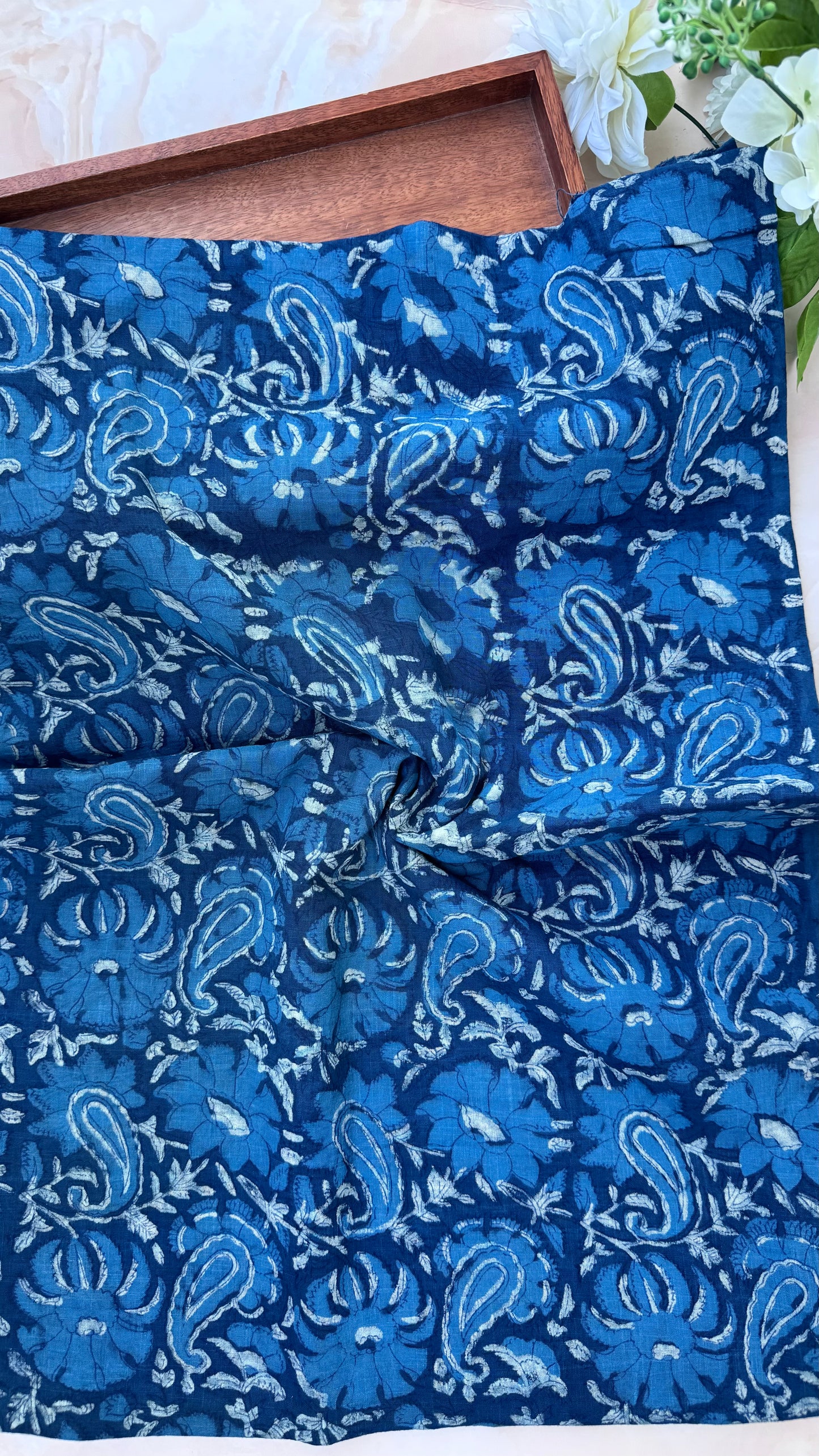 Akola Dabu Paisley Floral Motif Hand Block Pure Cotton Set-2pc-Indigo