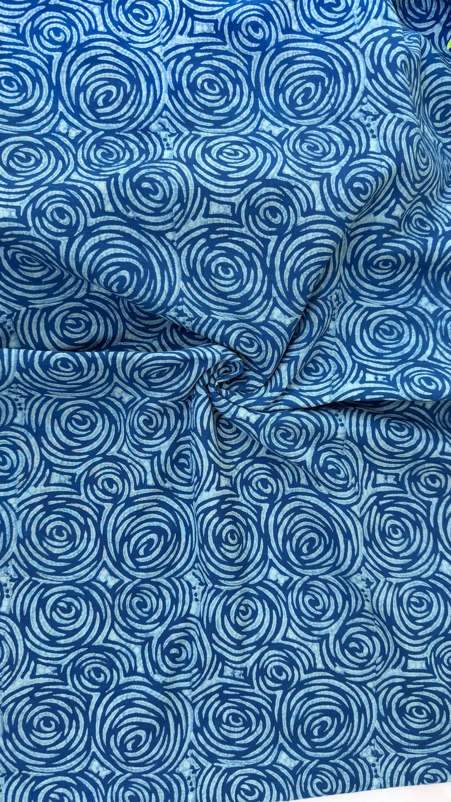 Akola Dabu Chakri Rose Motif Hand Block Print Pure Cotton Fabric-Indigo