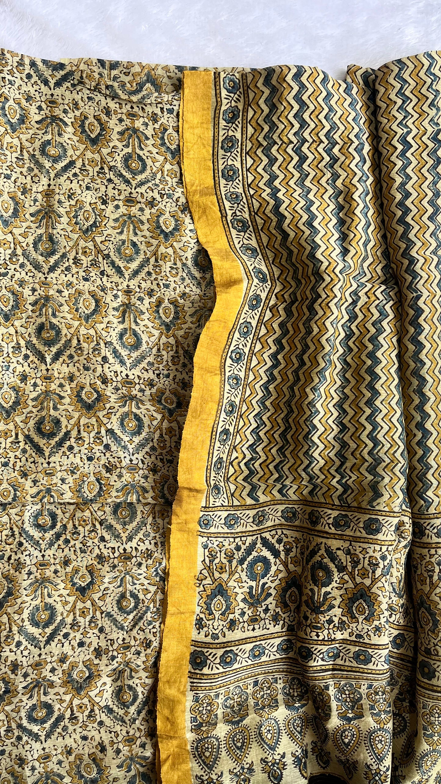 Off White Pure Ajrakh Linen 2 pc Suit Material