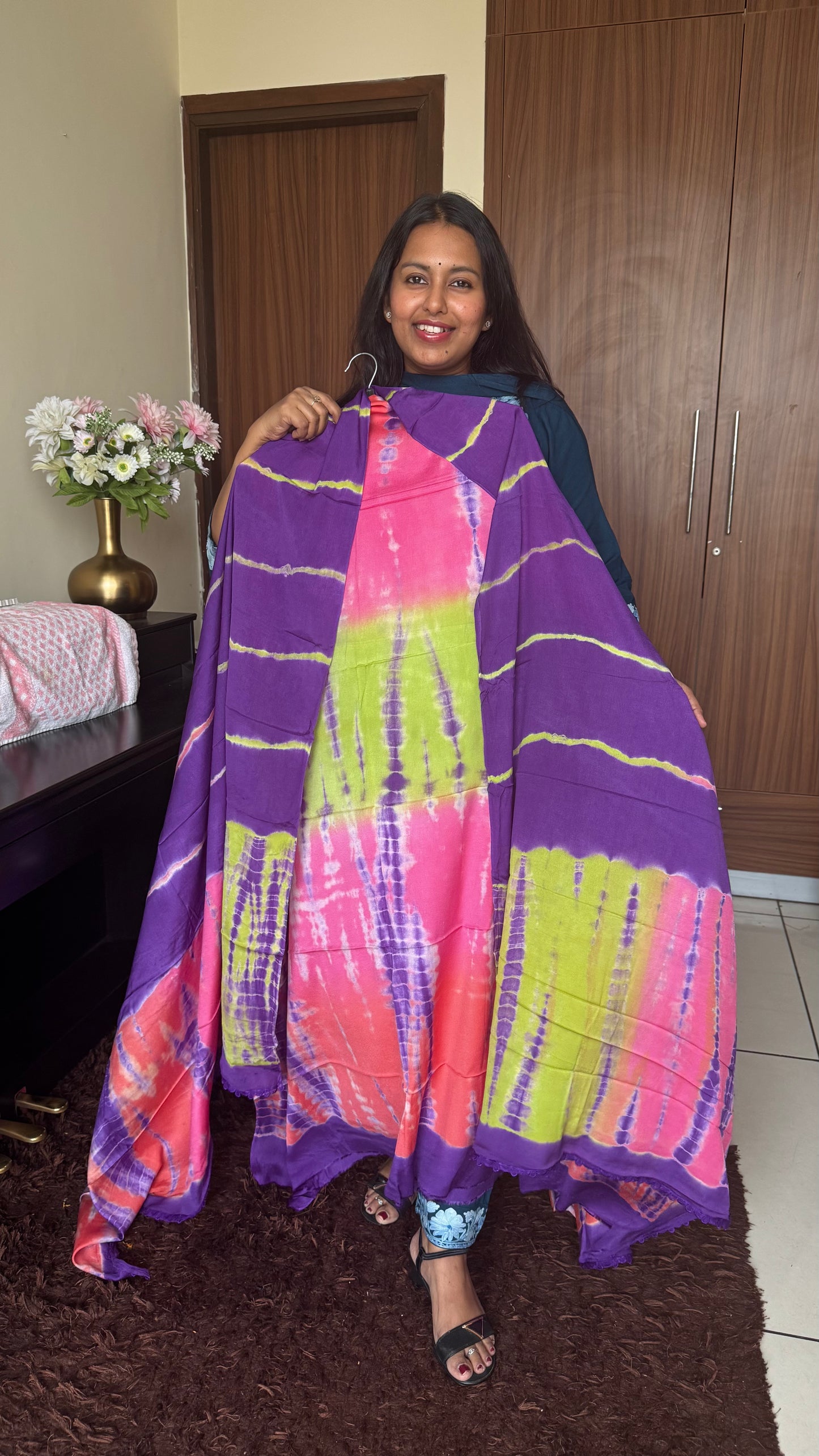 Lavender Purple Shibori Print Chinon Chiffon Suit Set with Matching Dupatta and Bottom