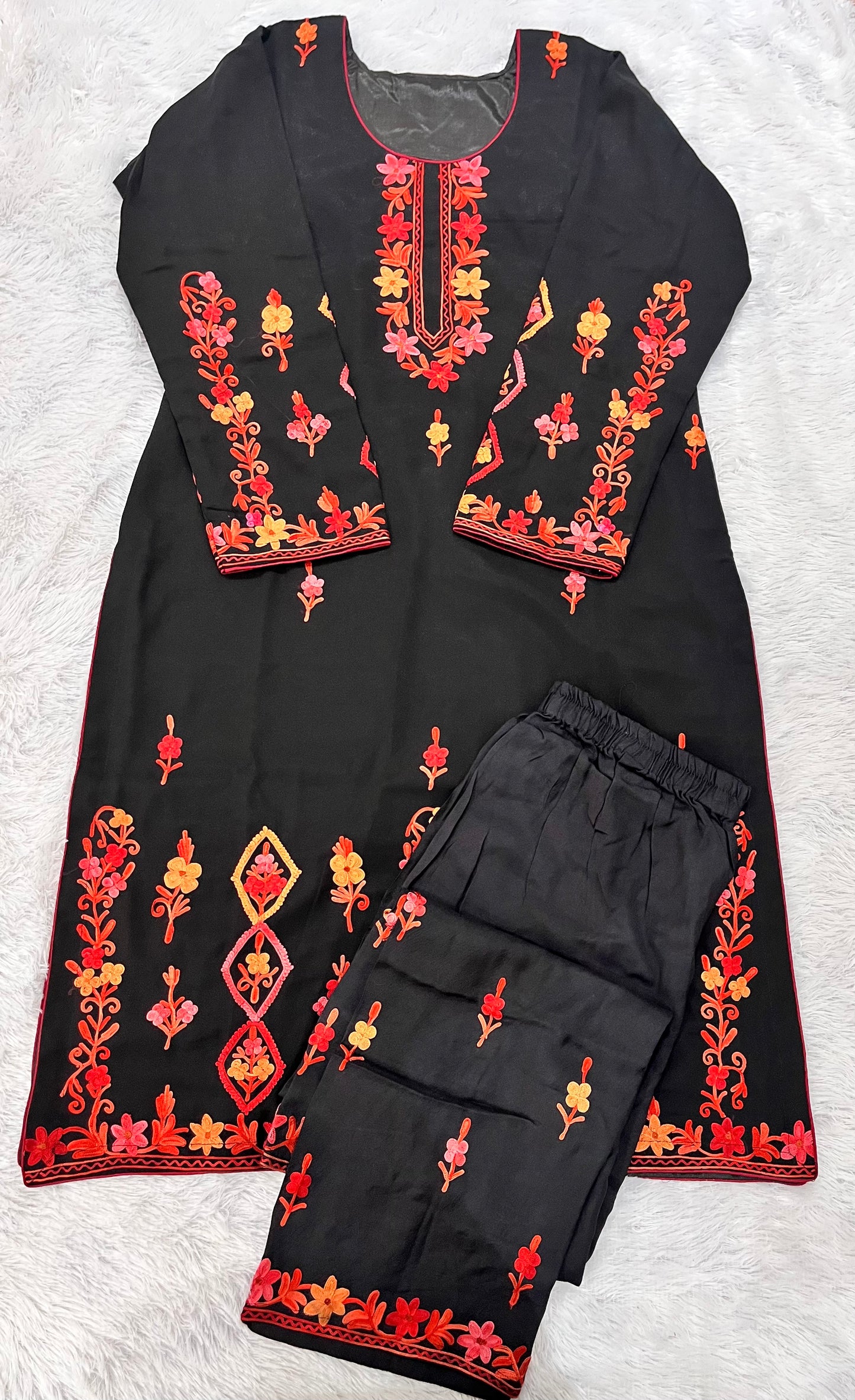 Ravishing Black Georgette Kashmiri Work Suit Set with Matching Duaptta