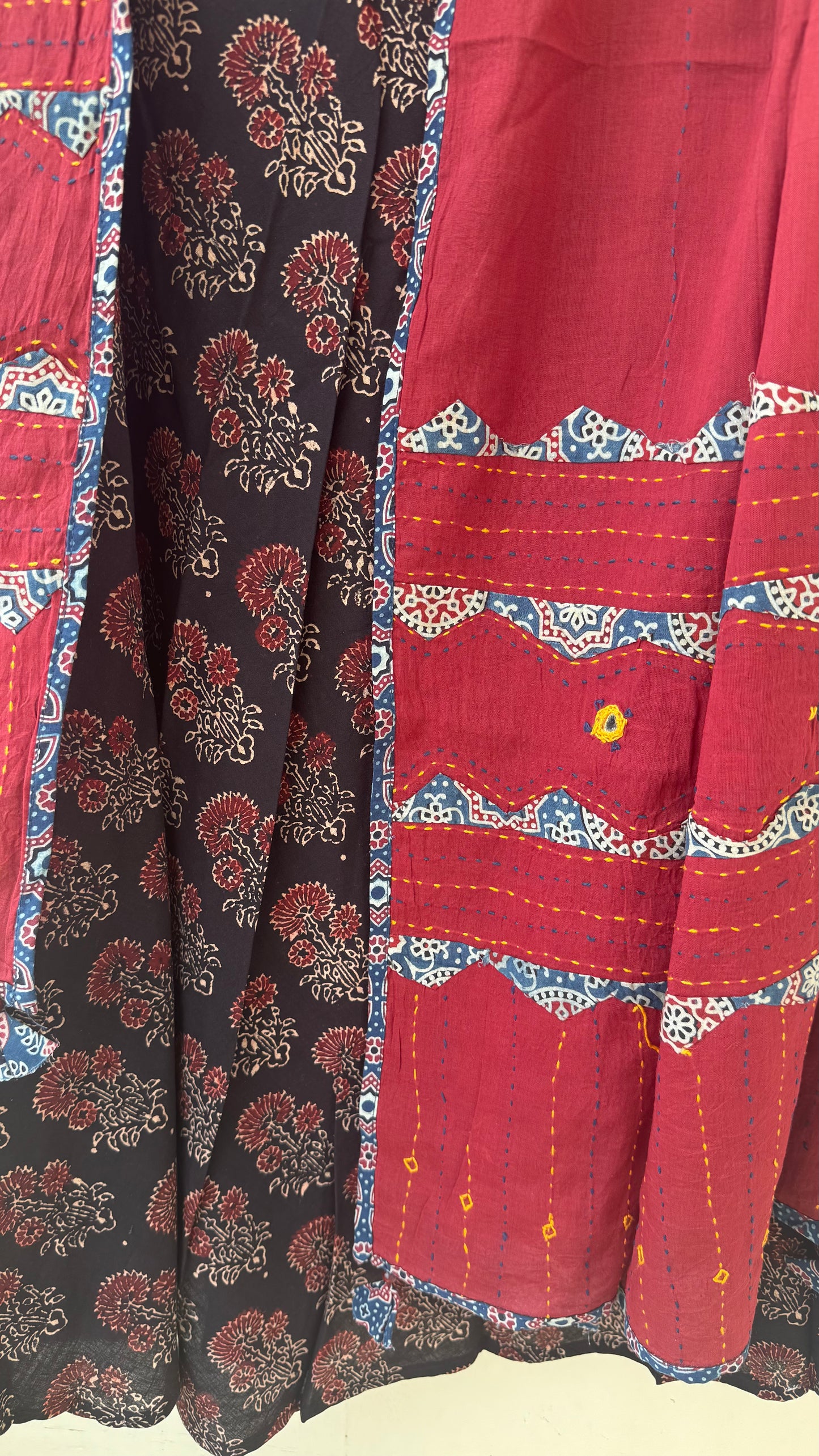 Black Shade Pure Cotton Ajrakh Skirt with Applique Ajrakh MirrorWork Dupatta (Copy)