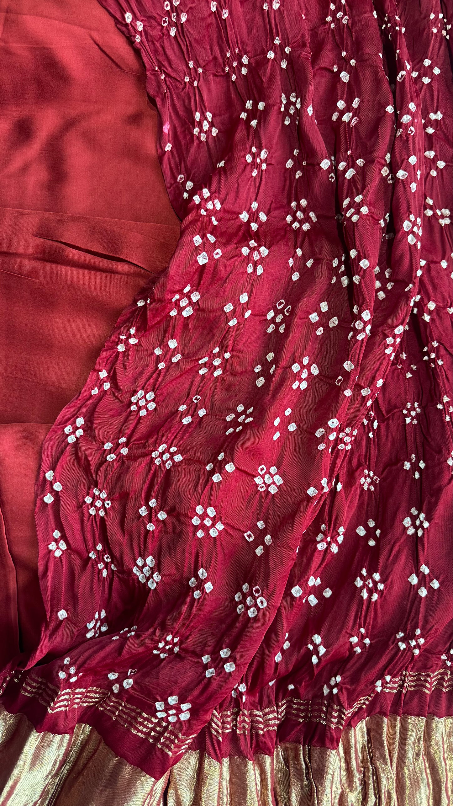 Deep Maroon Modal Kurta with Bandhej Modal Silk Lagdi Patti Dupatta-2Pc