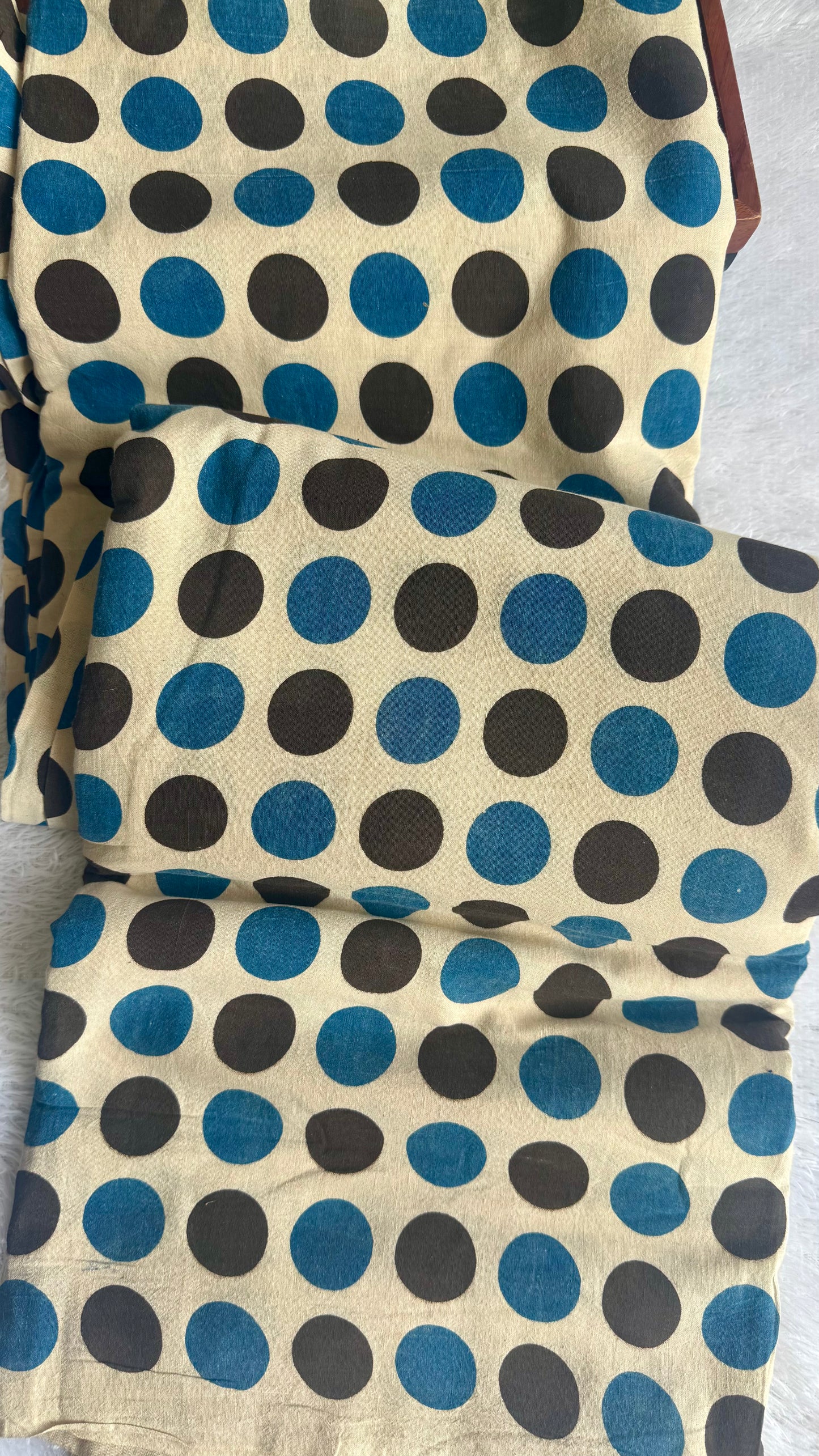 OffWhite Circle Motif Ajrakh Hand Blocked Natural Dyed Cotton Fabric