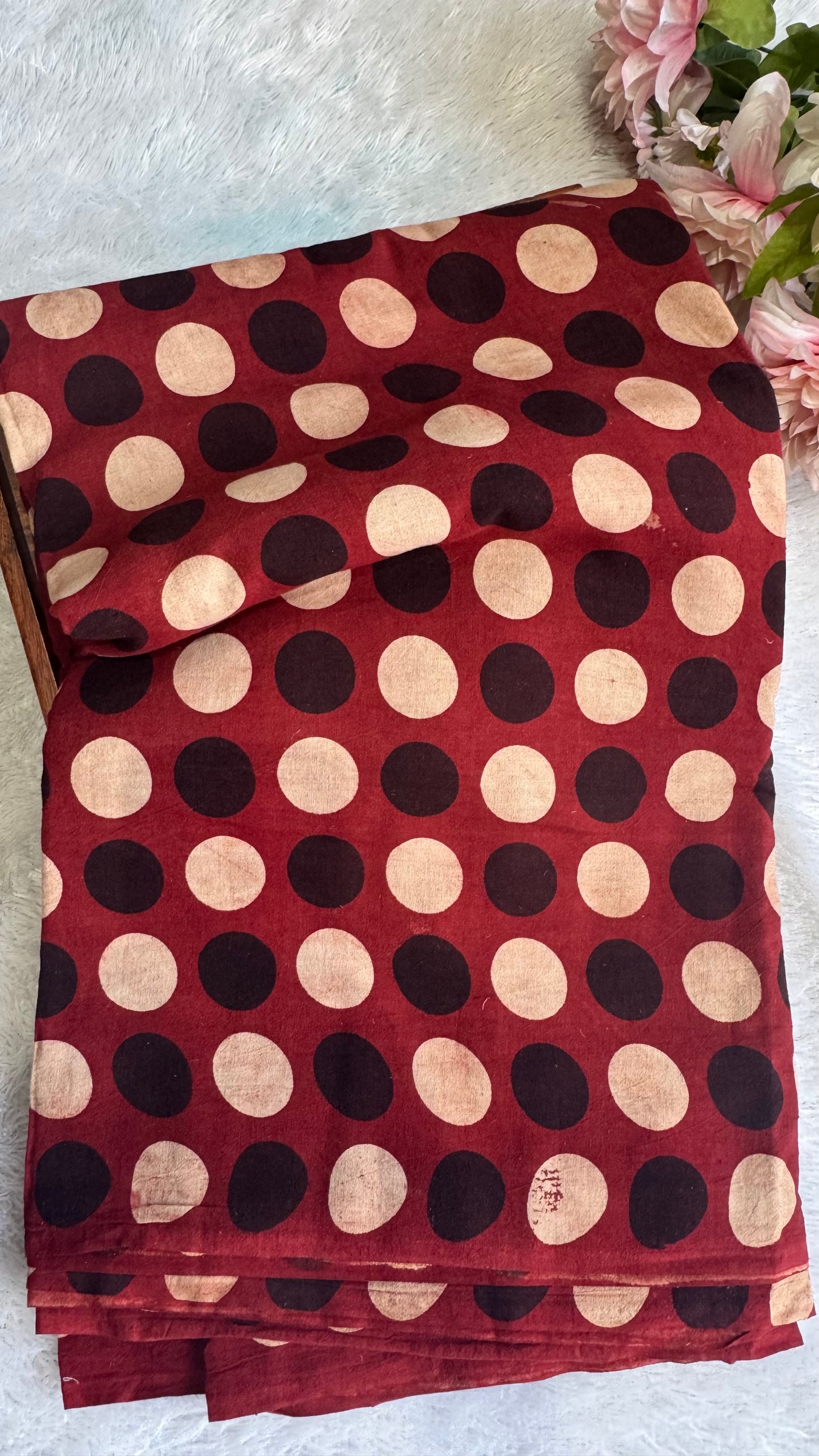 Red Shade Circle Motif Ajrakh Hand Blocked Natural Dyed Cotton Fabric