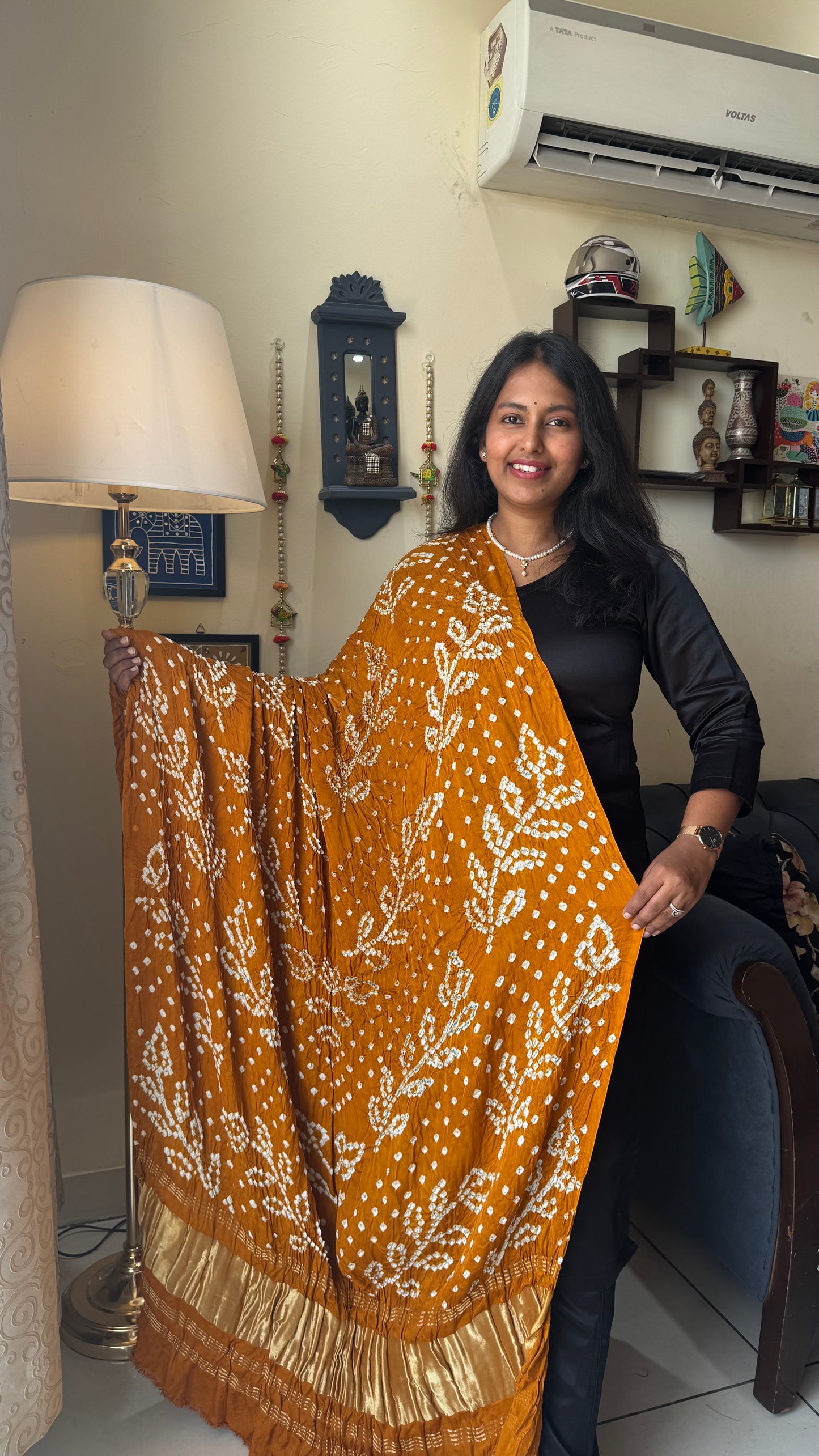 Mustard Shade Bandhej Modal Silk Dupatta with Lagdi Patti