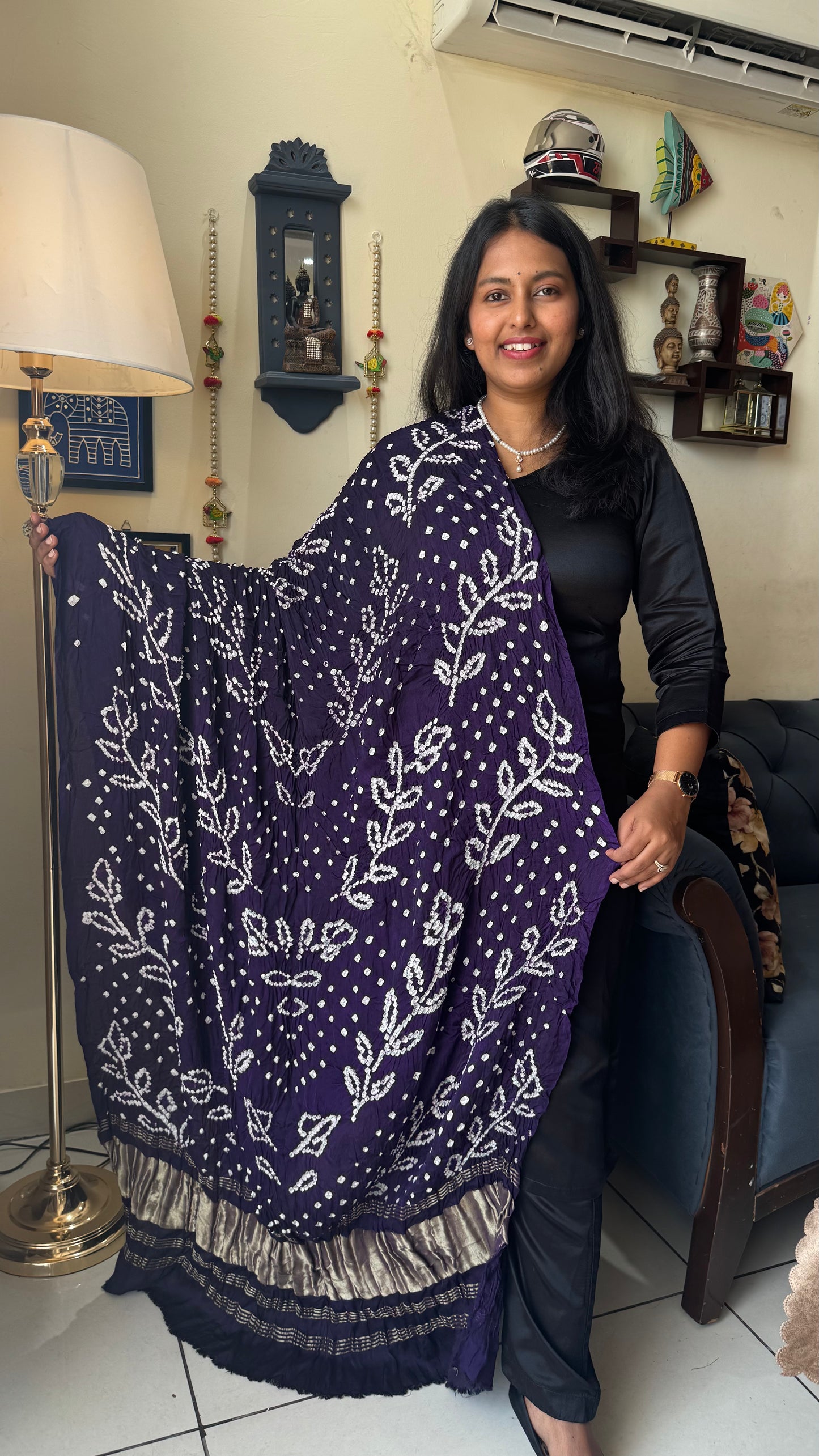 Purple Shade Bandhej Modal Silk Dupatta with Lagdi Patti