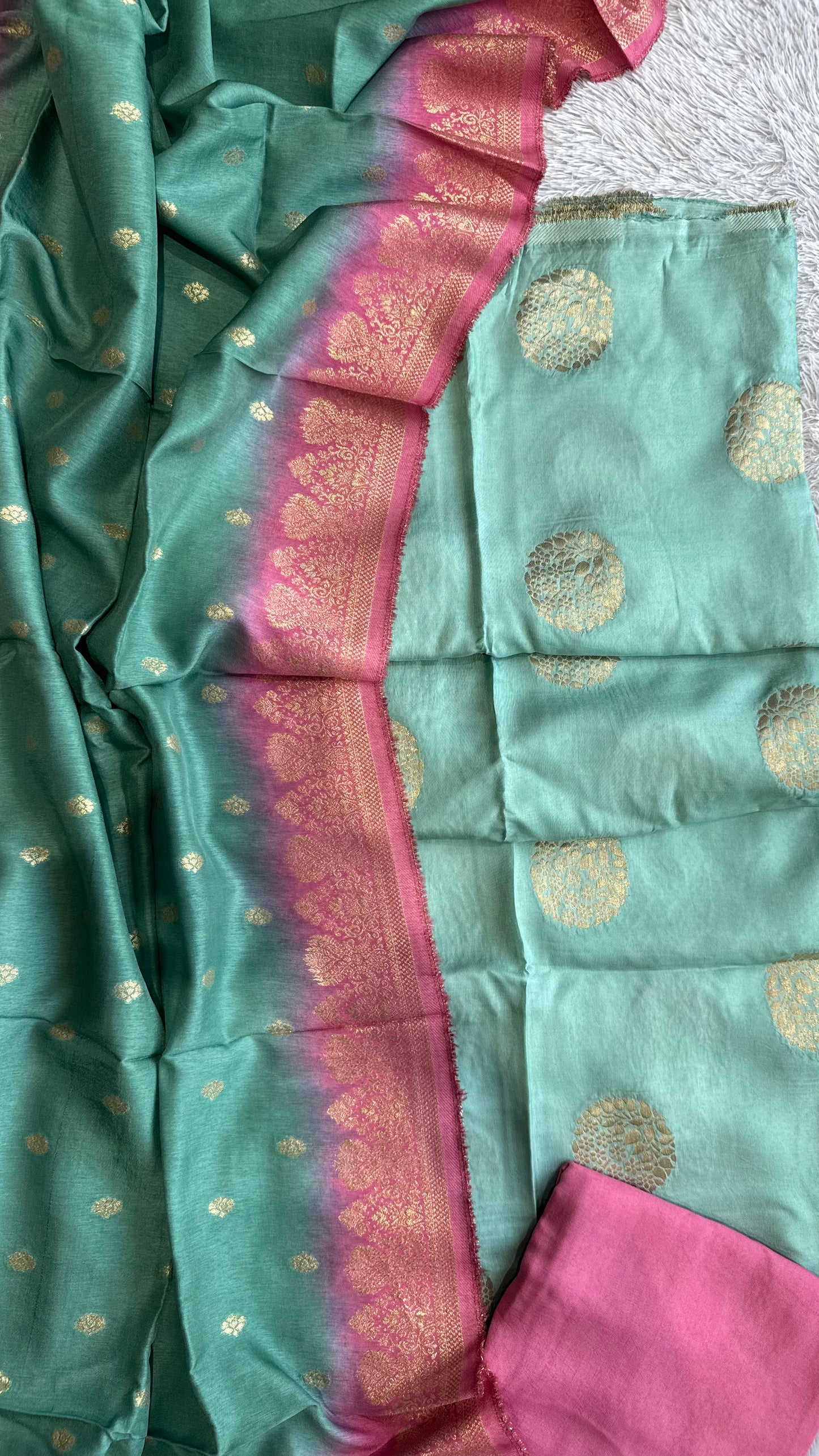 Cyan Green Dual Shade Kurta & Dupatta Dola Silk Suit with Zari Weave -3 Pc