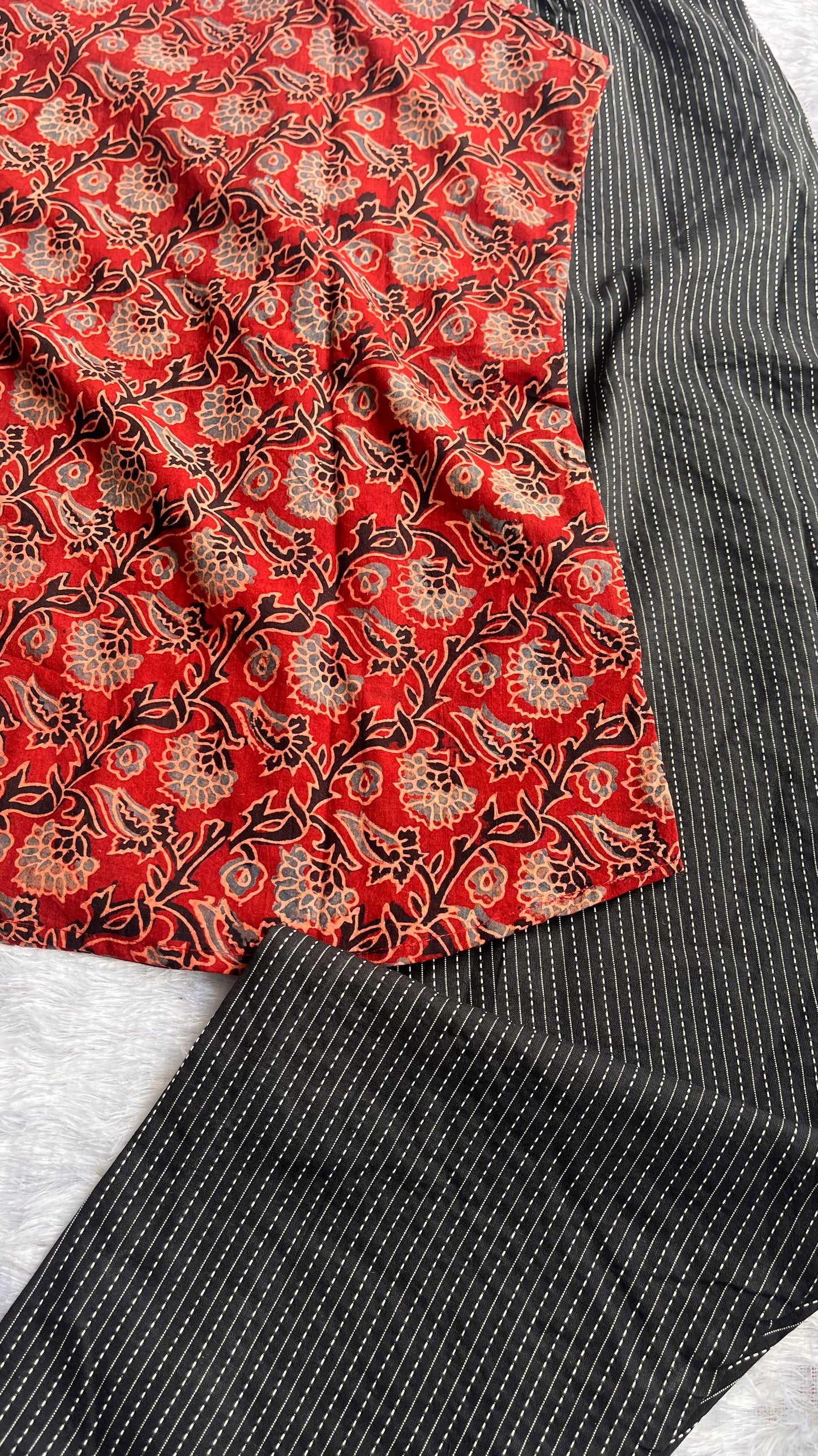 Red and Black Ajrakh Pure Cotton Spaghetti Top and Pant Set