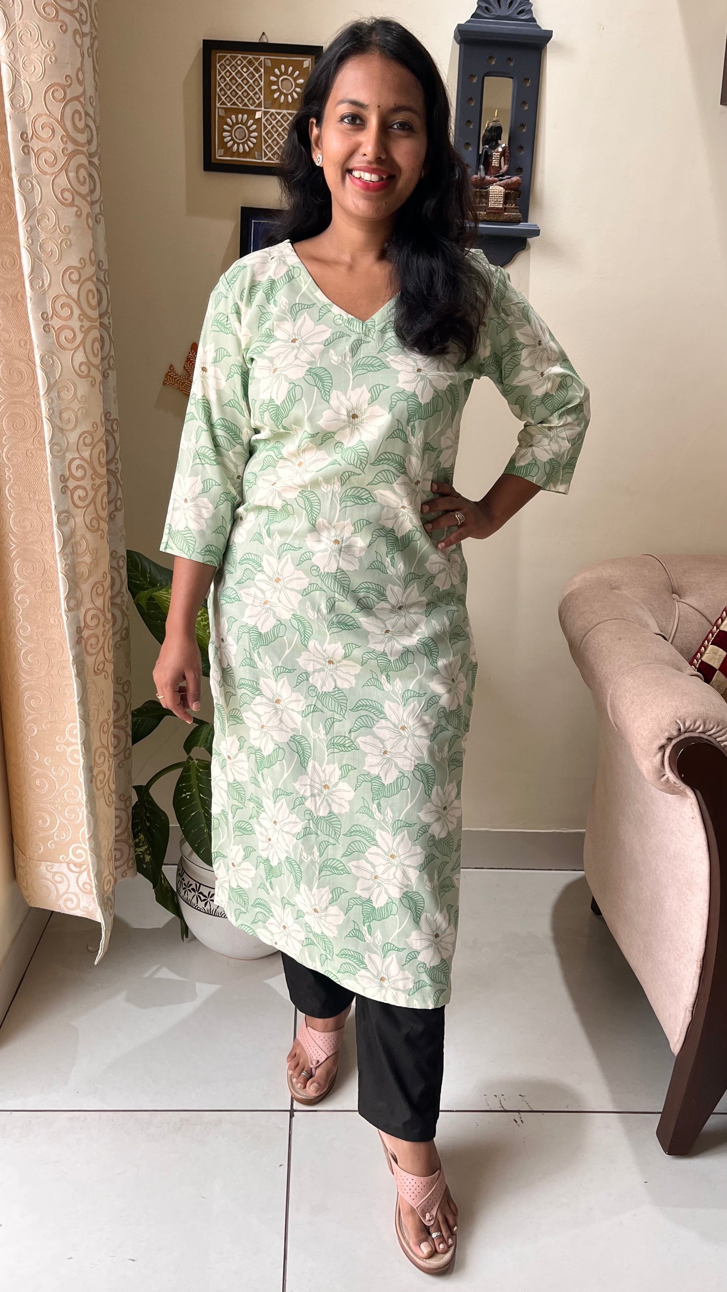 Soothing Green Print Pure Cotton Kurti