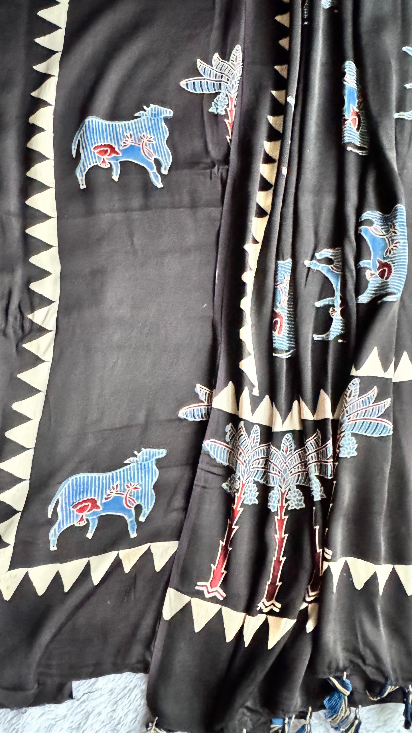 Black Kaamdhenu Modal Silk Ajrakh Hand Block 2 pc Suit Set with Modal Silk Dupatta