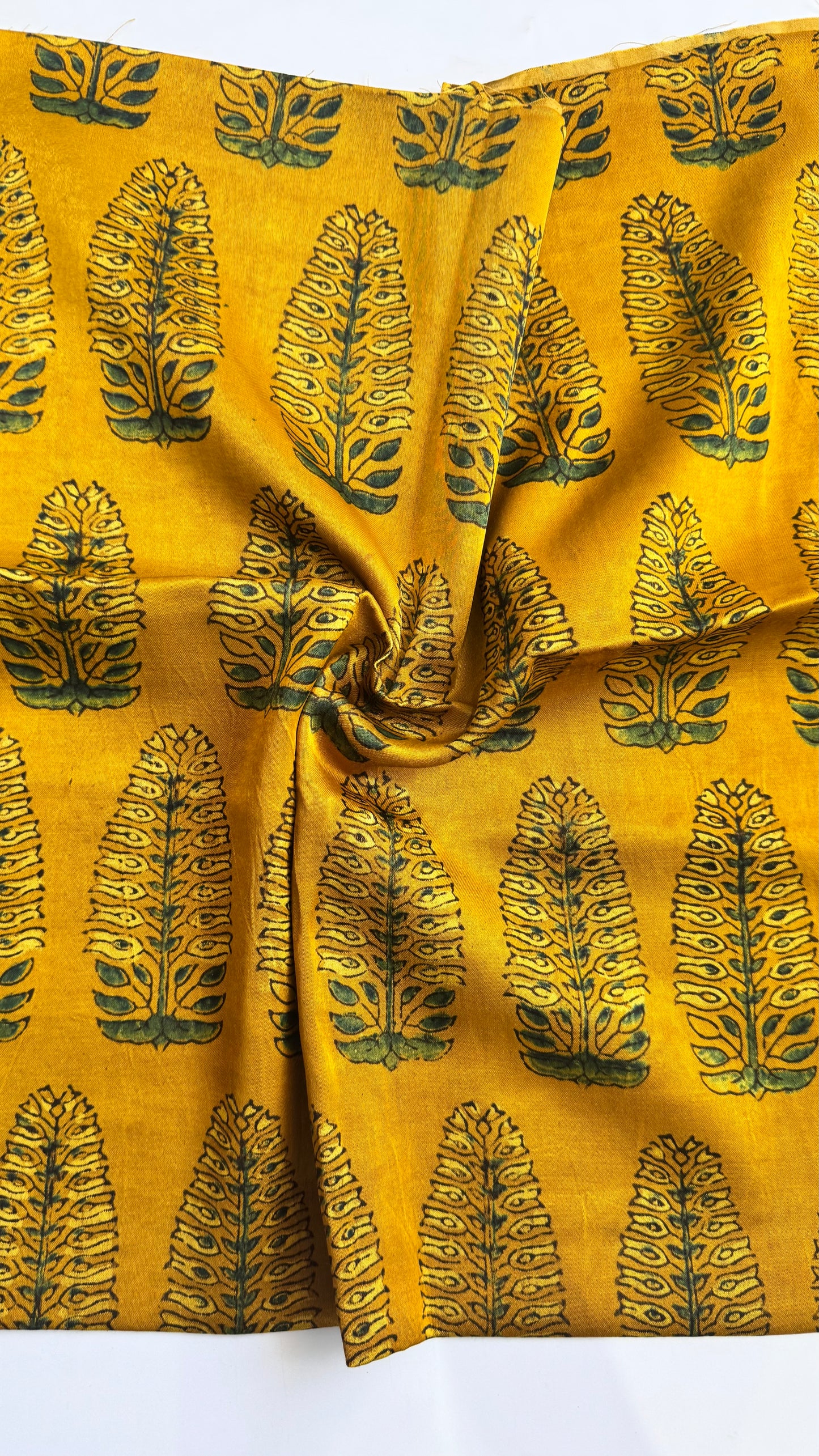 Mustard Yellow Leaf Print Mashru Silk Blouse Piece