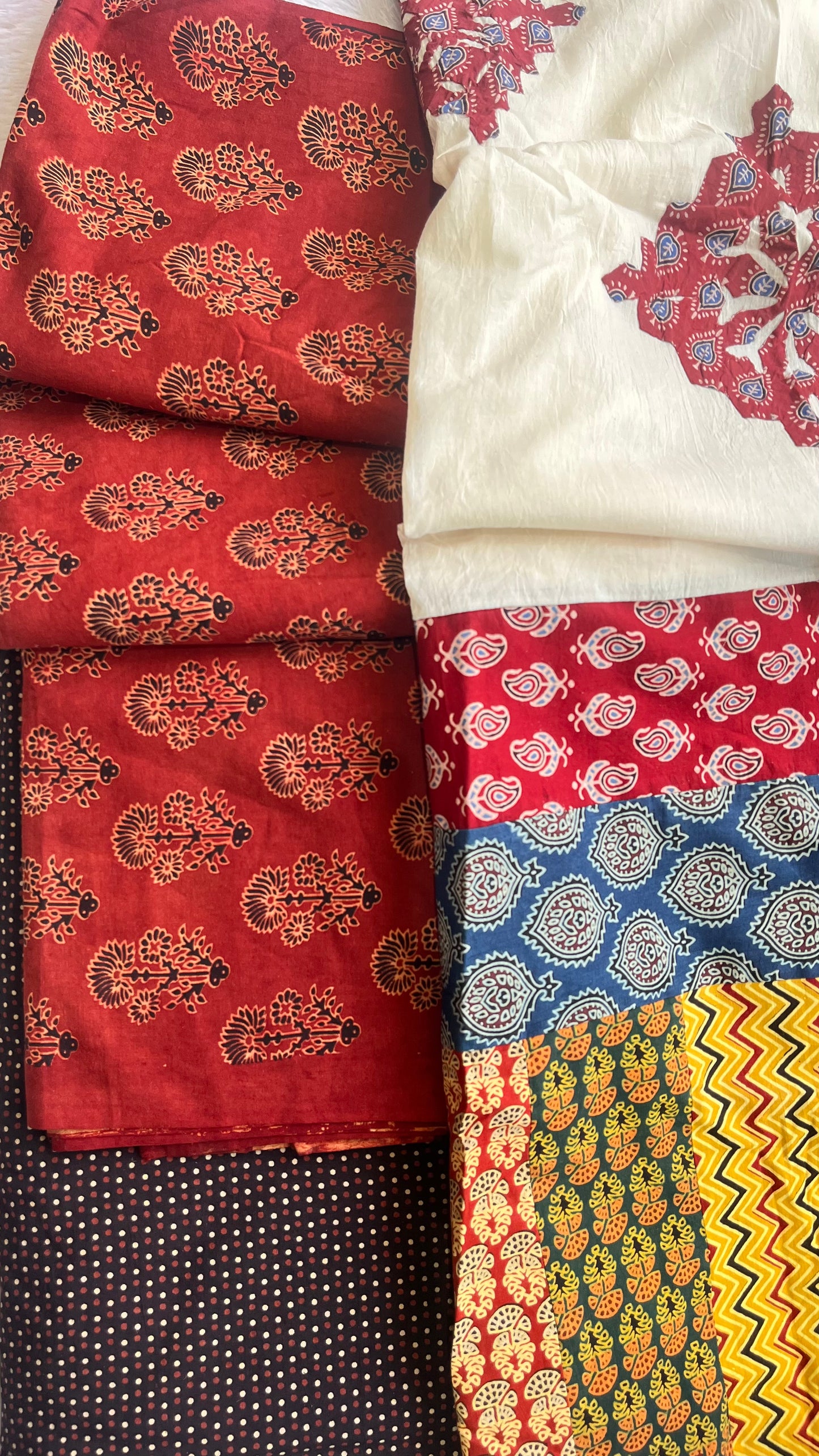 Maddar Red Mugal Buti Motif Ajrakh Unstitched Suit Set with Cotton Dupatta