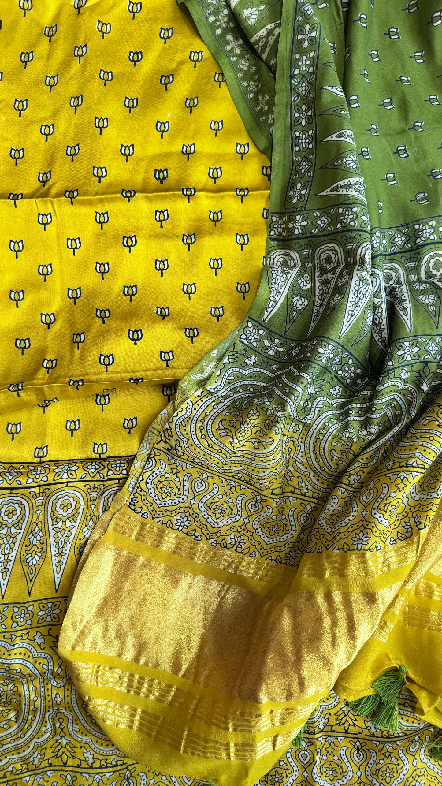 Aamras Kamal Buti Modal Silk 3 pc Suit Material Set with Modal Silk Lagdi Patti Dupatta