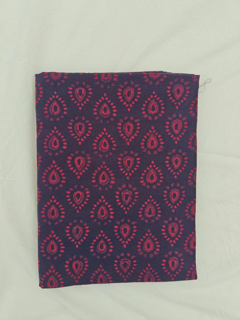 Akola Dabu Rain Drop Motif Hand Block Print Natural Dyed Pure Cotton Fabric Red