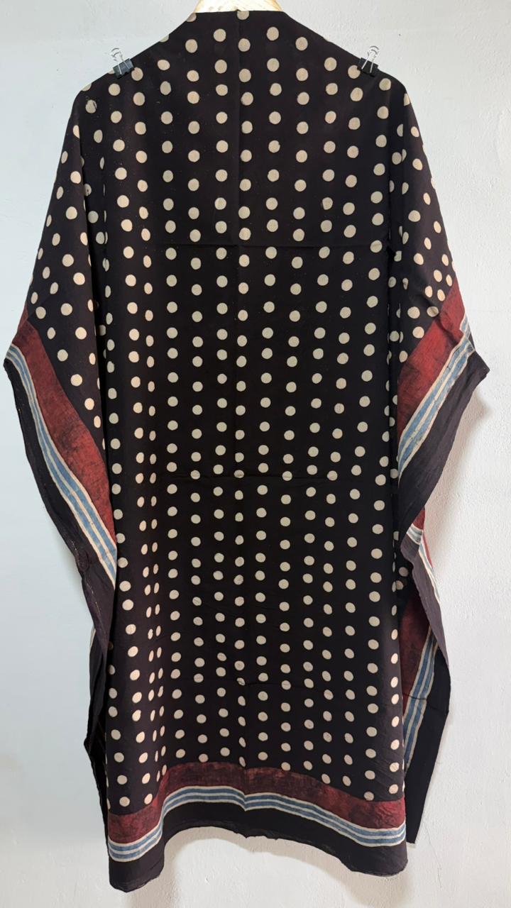 Black Shade Polka Dot Ajrakh HandBlock Unstitched Pure Cotton Fabric (Kurta Only)