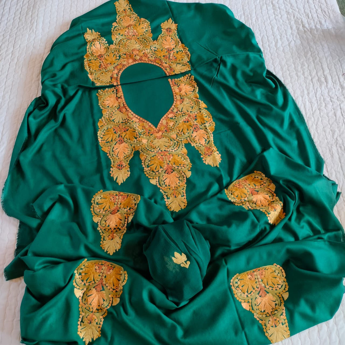Forest Green Pure Rayon Kashmiri Aari Embroidered Suit Set - 3 Pc