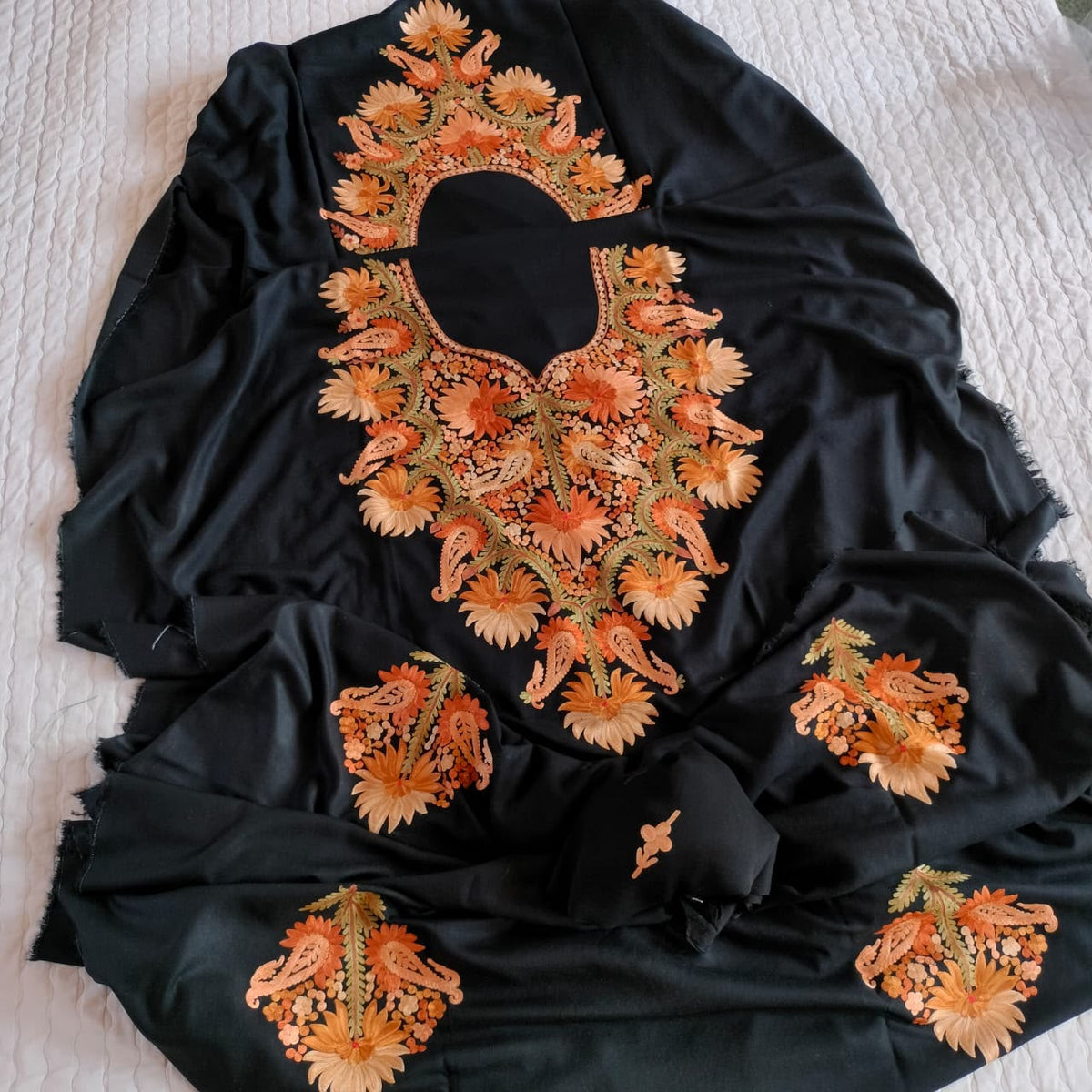 Black Shade Pure Rayon Kashmiri Aari Embroidered Suit Set - 3 Pc