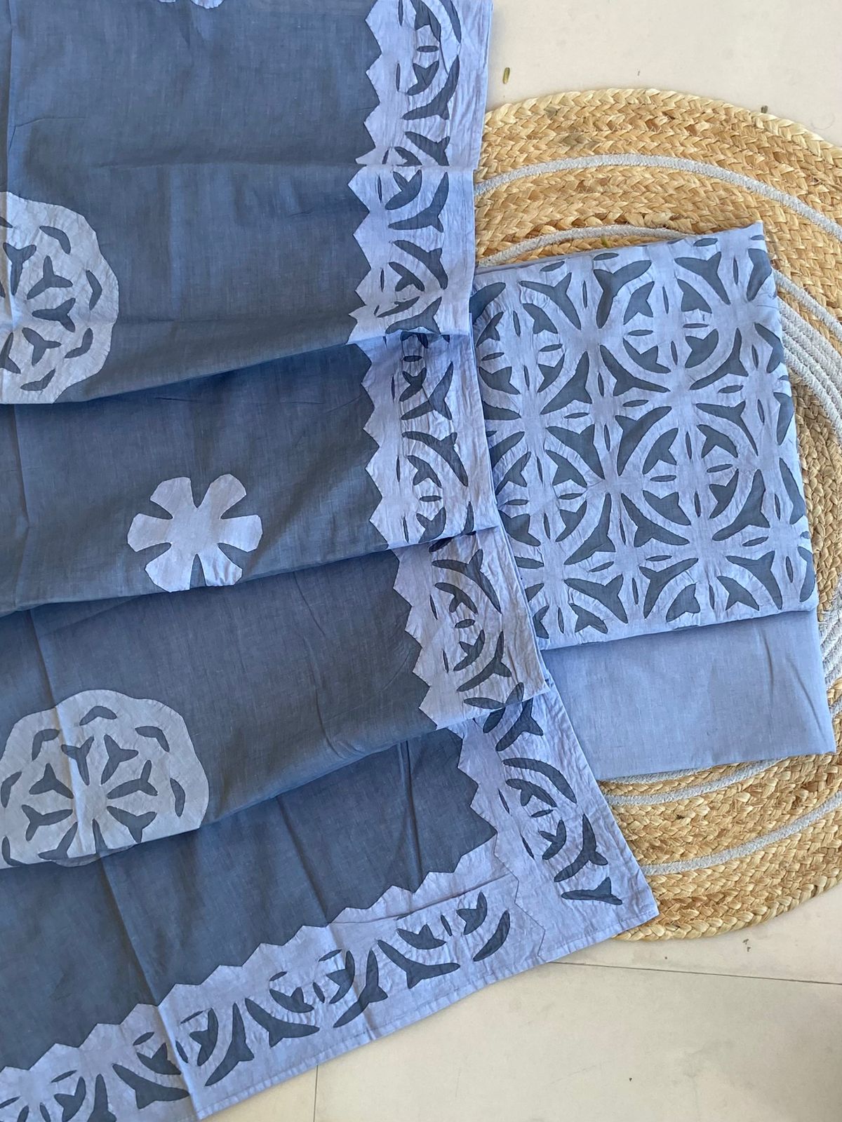 Gracious Grey Barmer Applique Cut Work Cotton 3pc Suit Material Set