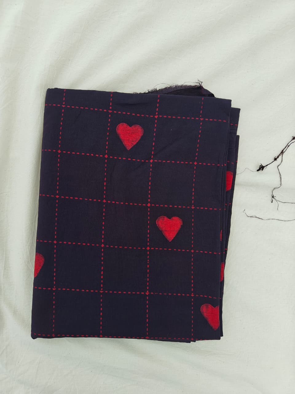 Akola Dabu Heart Motif Hand Block Natural Dyed Pure Cotton Fabric Red