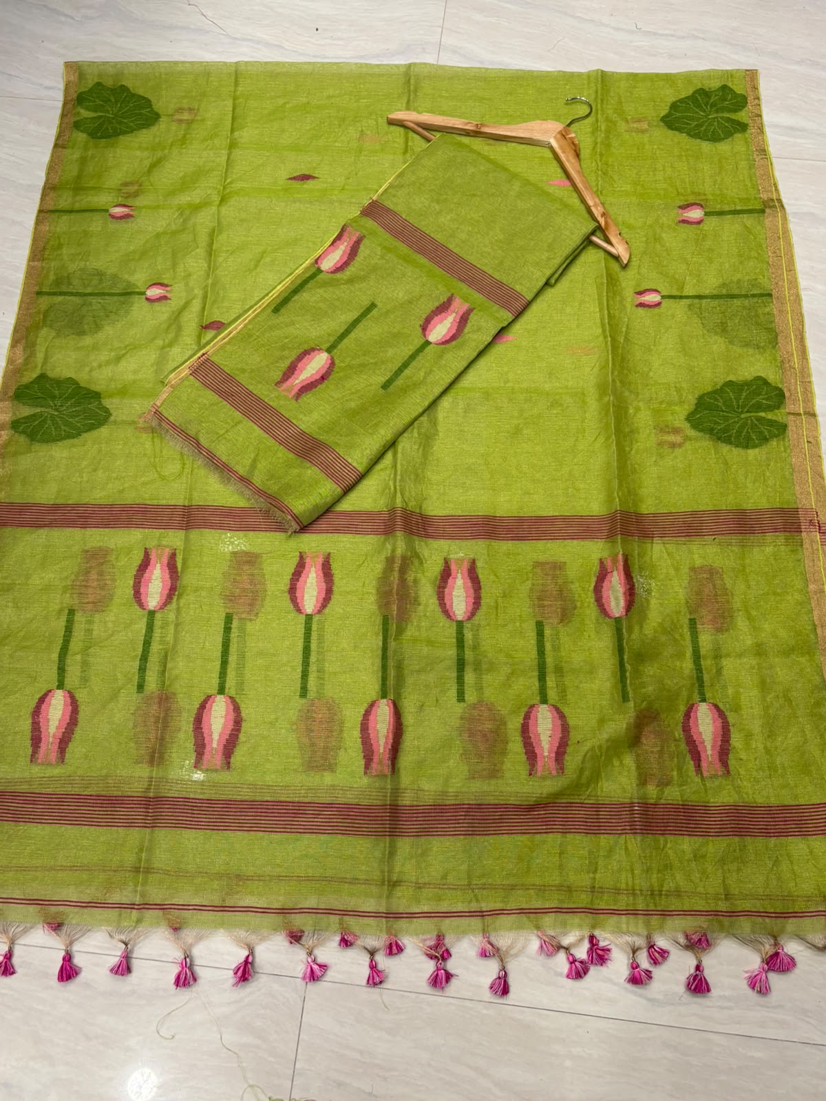 Parrot Green Shade Pure Handloom Resham Muslin 2 pc Set