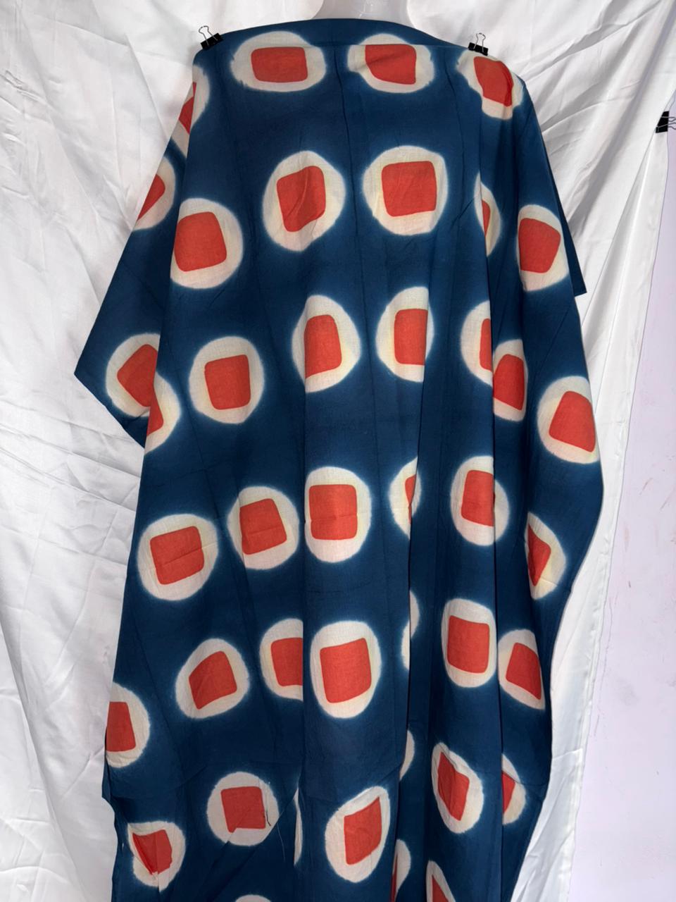 Blue and Red Clamp Dyed Print Designer Unstitched Pure Cotton Fabric (Kurta Only)