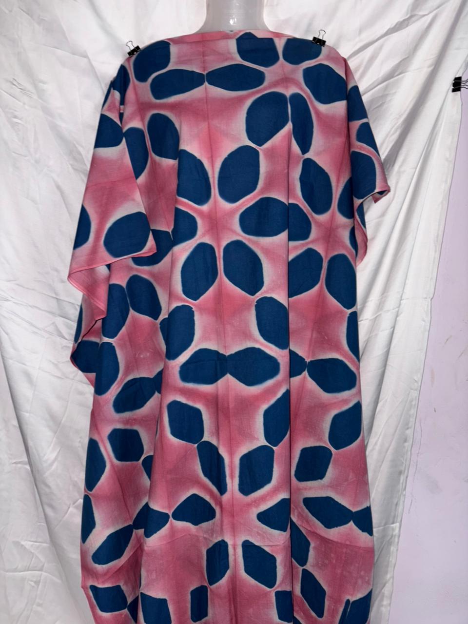 Pink and Blue Clamp Dyed Print Designer Unstitched Pure Cotton Fabric (Kurta Only)