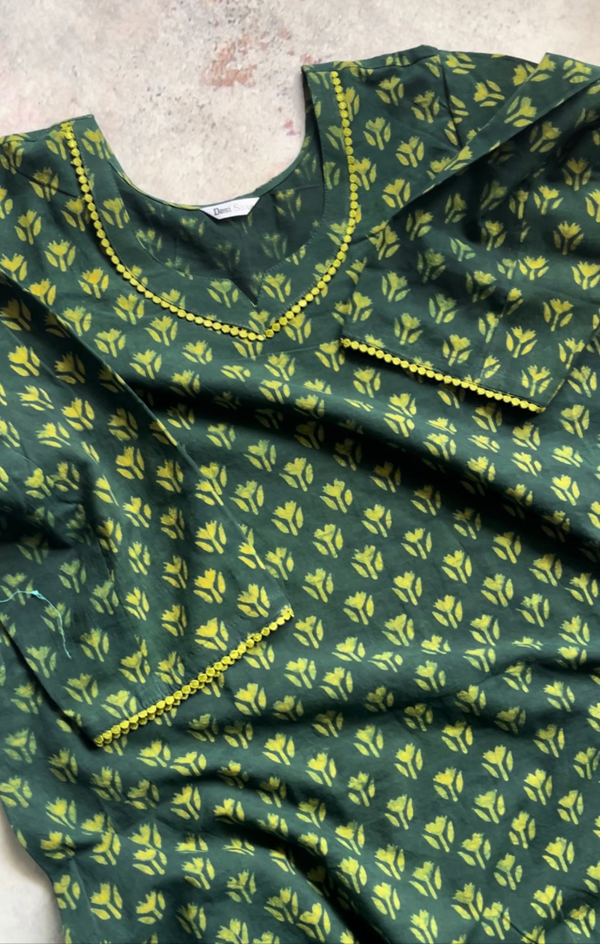 Green Akola Hand Block Pure Cotton Kurti