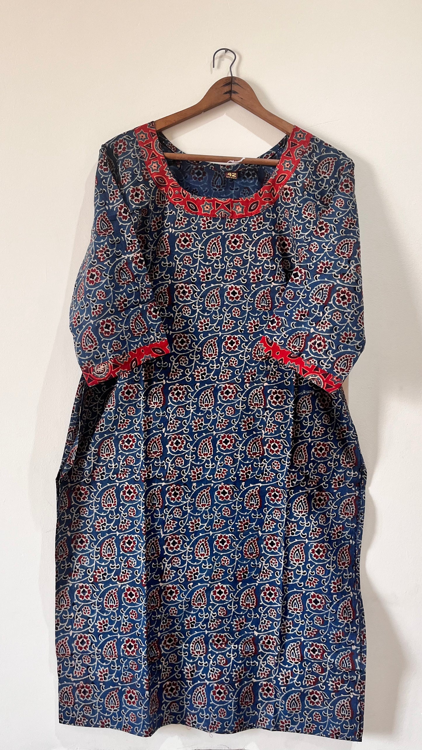 Indigo and Red Ajrakh Hand Block Print Kurta Pant Set