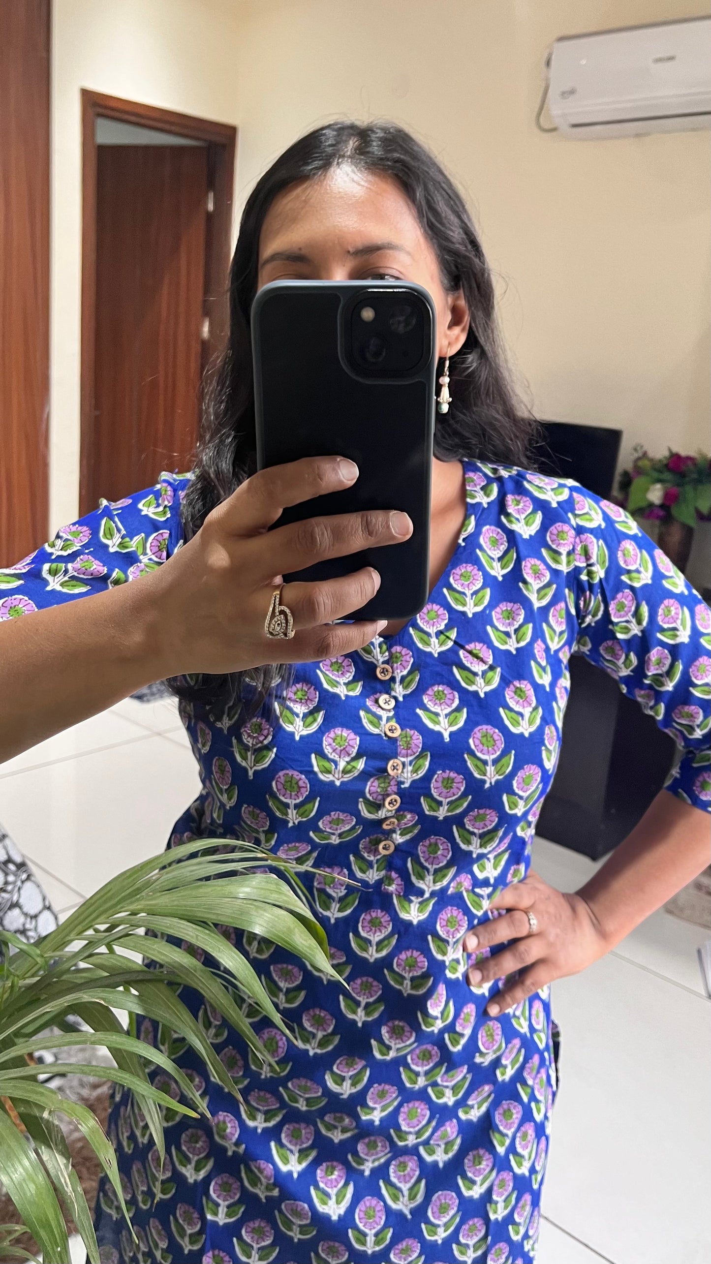 Electric Blue Small Booti Print Straight Kurti