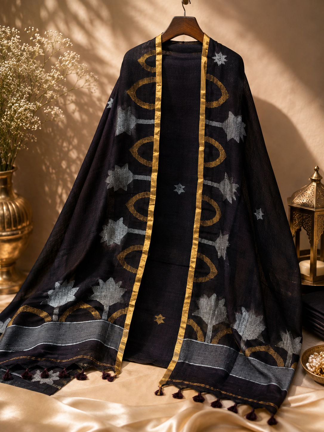 Black Shade Pure Jamdaani Linen with Sona-Chandi Zari Work 2 pc Suit Set