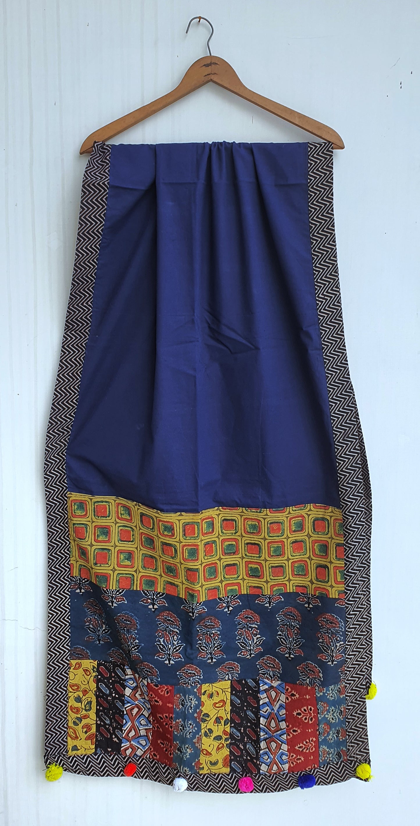 Navy Blue Ajrakh Patchwork Cotton Stole