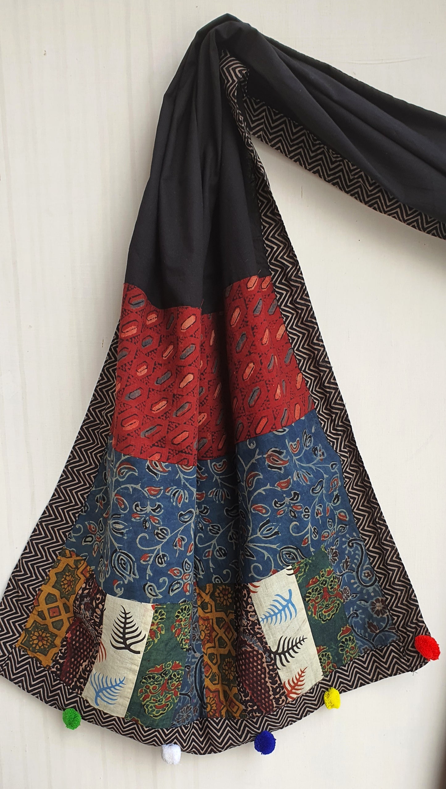 Black Ajrakh Patchwork Cotton Stole