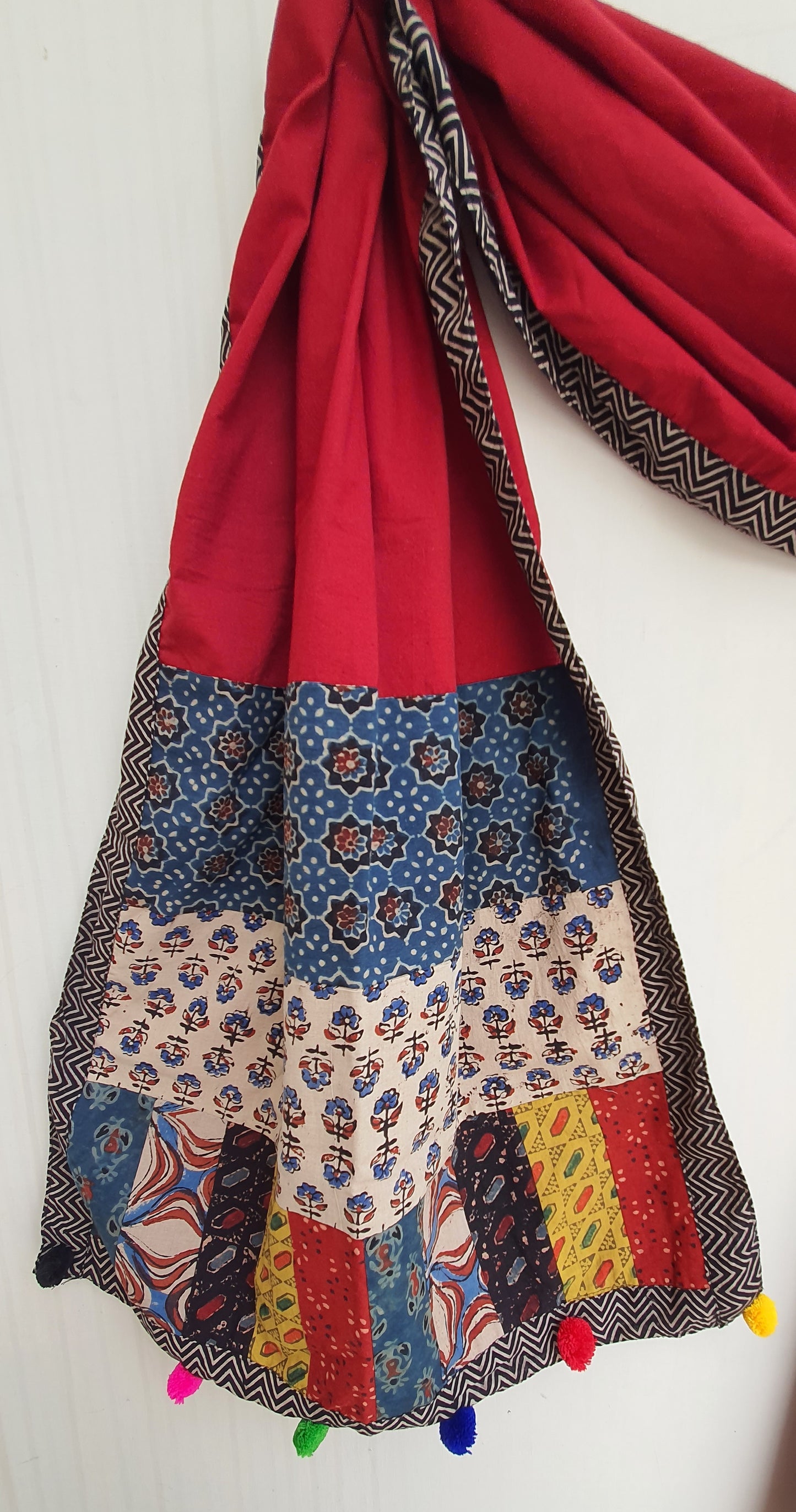 Maroon Ajrakh Patchwork Cotton Stole