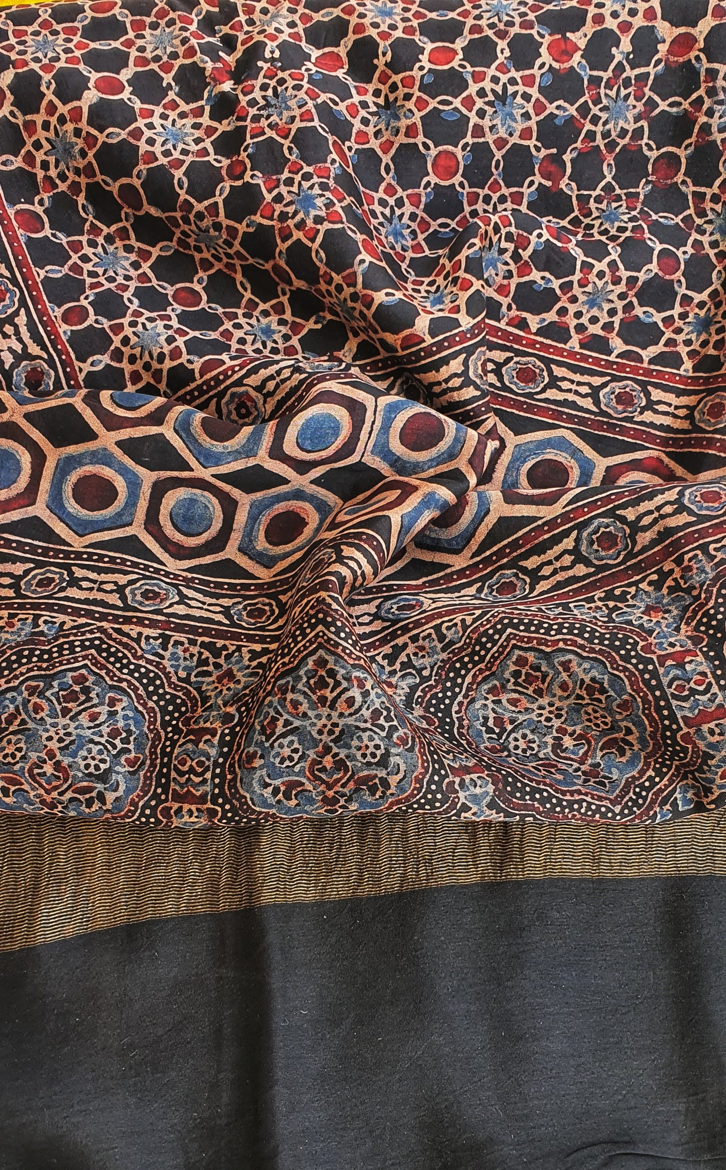Black Ajrakh Jaal Motif Chanderi Silk Dupatta