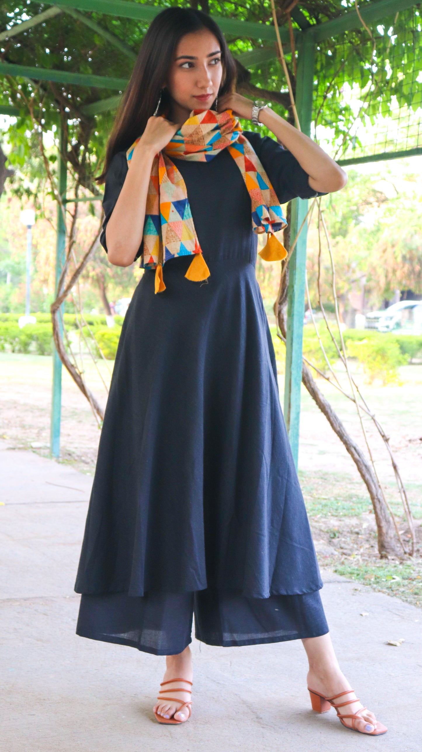 2 Piece Black Kalidaar Suit with Plazzo Set (without dupatta) - Desisass