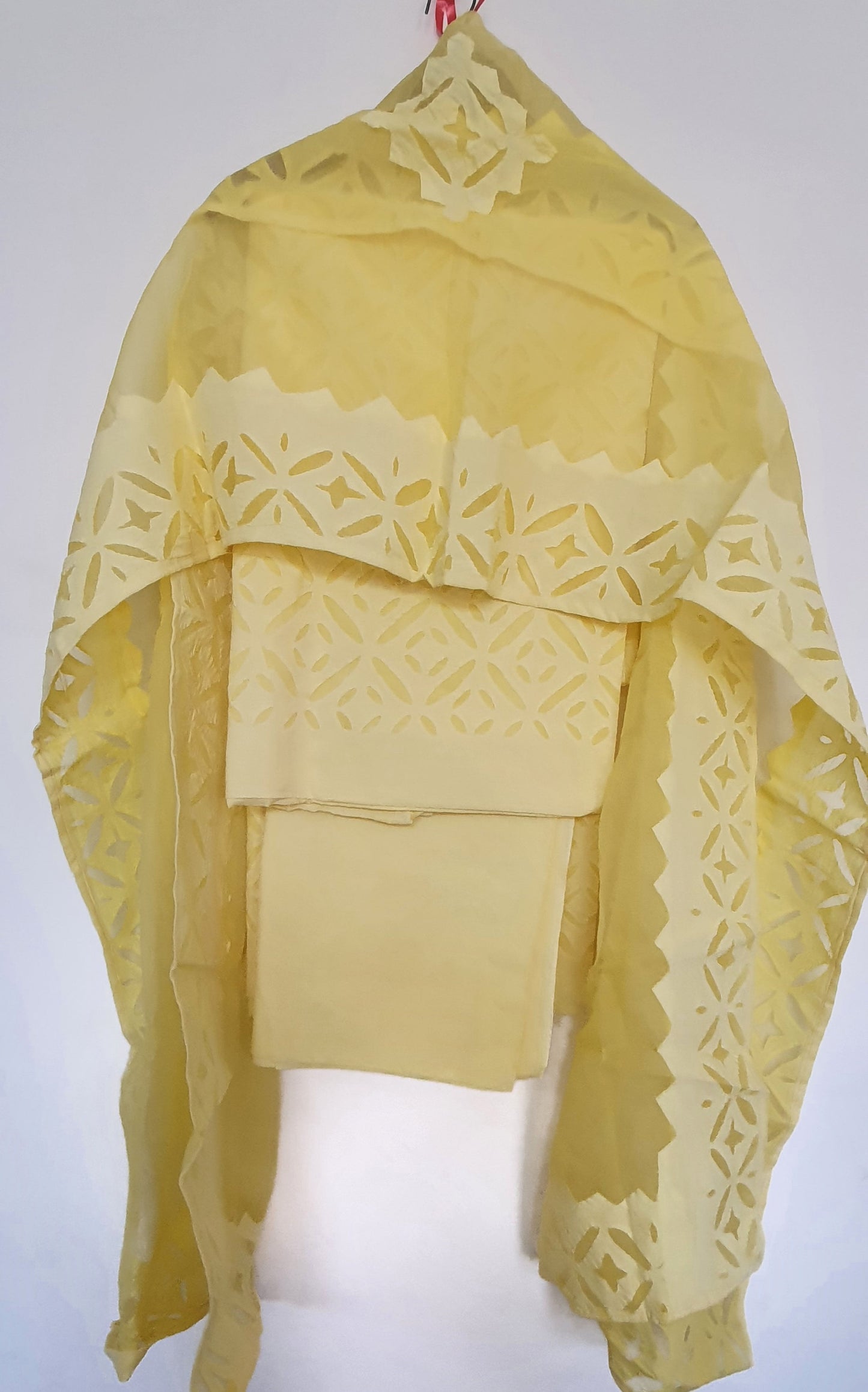 Sunshine Yellow Barmer Applique Cut Work Cotton 3pc Suit Material Set