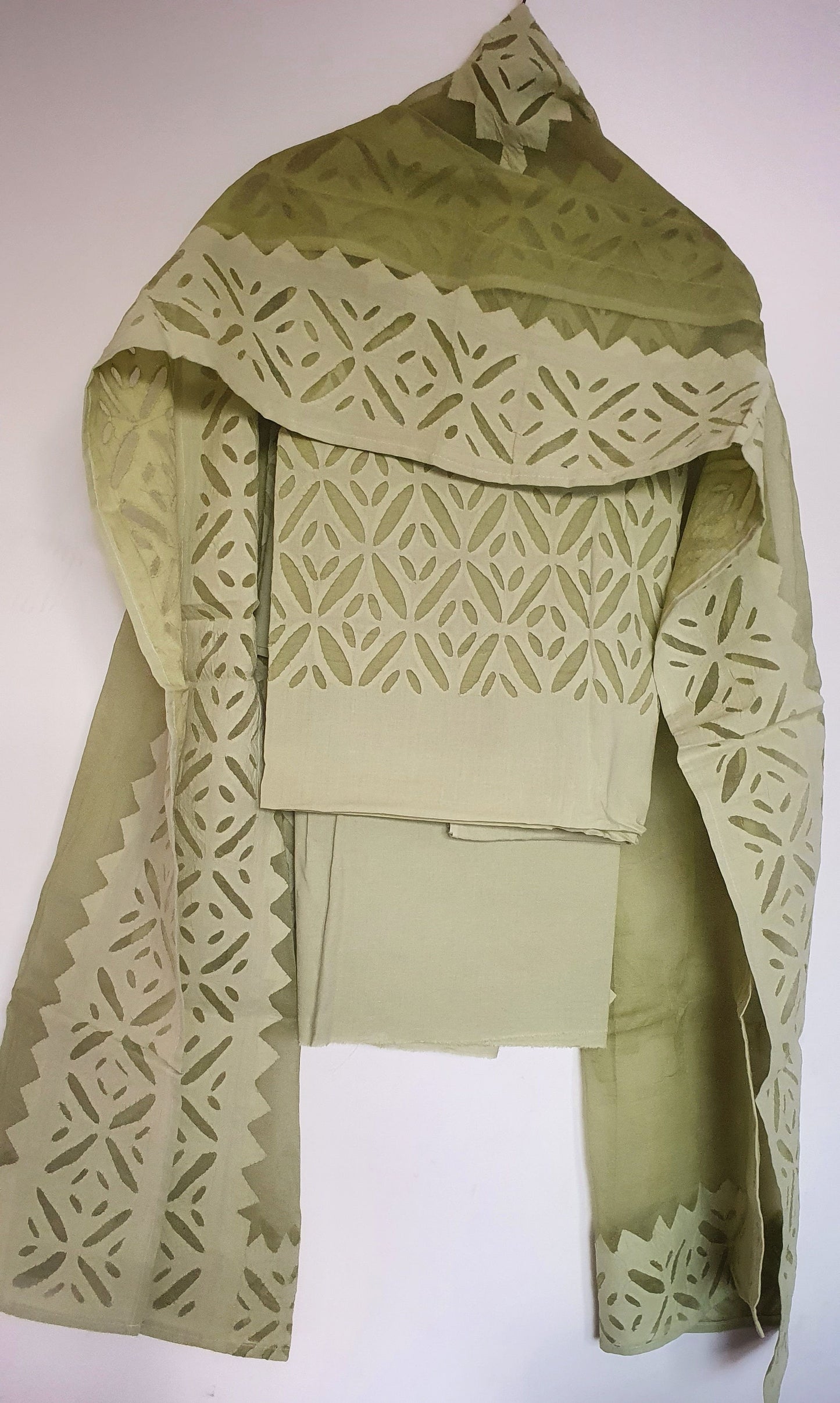 Mehendi Green Barmer Applique Cut Work Cotton 3pc Suit Material Set