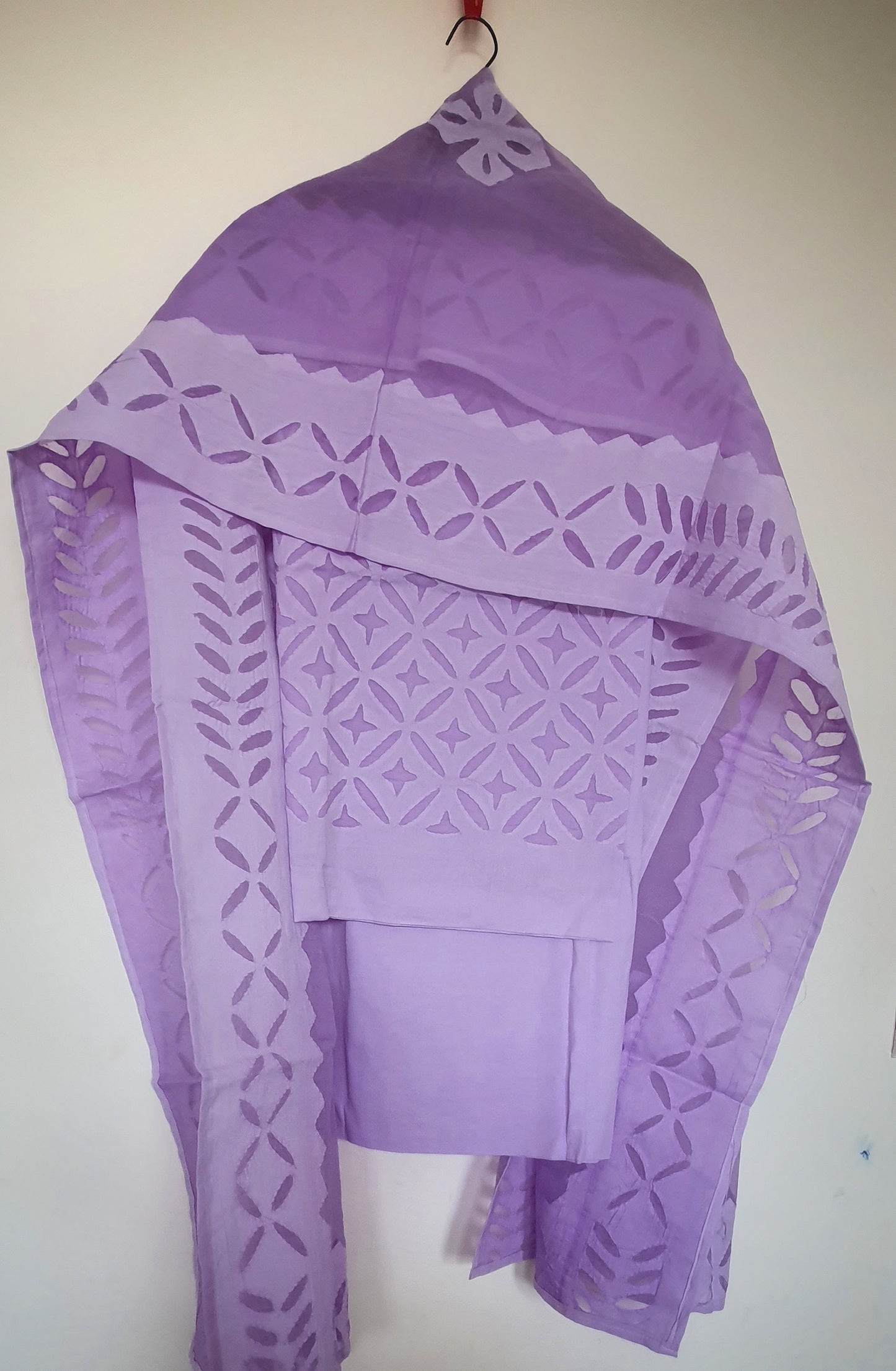 Mauve Barmer Applique Cut Work Cotton 3pc Suit Material Set