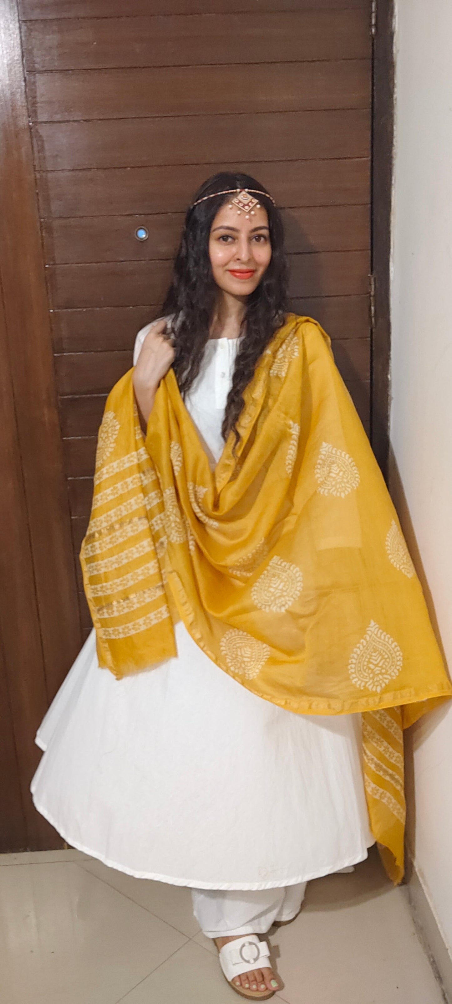 2 Piece White Kalidaar Suit with Plazzo Set (without dupatta) - Desisass