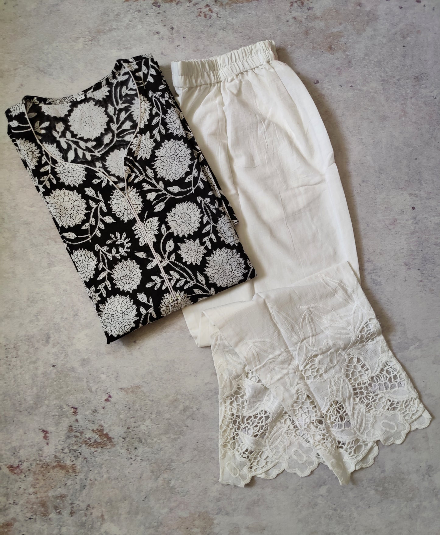Black Sanganeri Print Pure Cotton Kurta and Pant Set