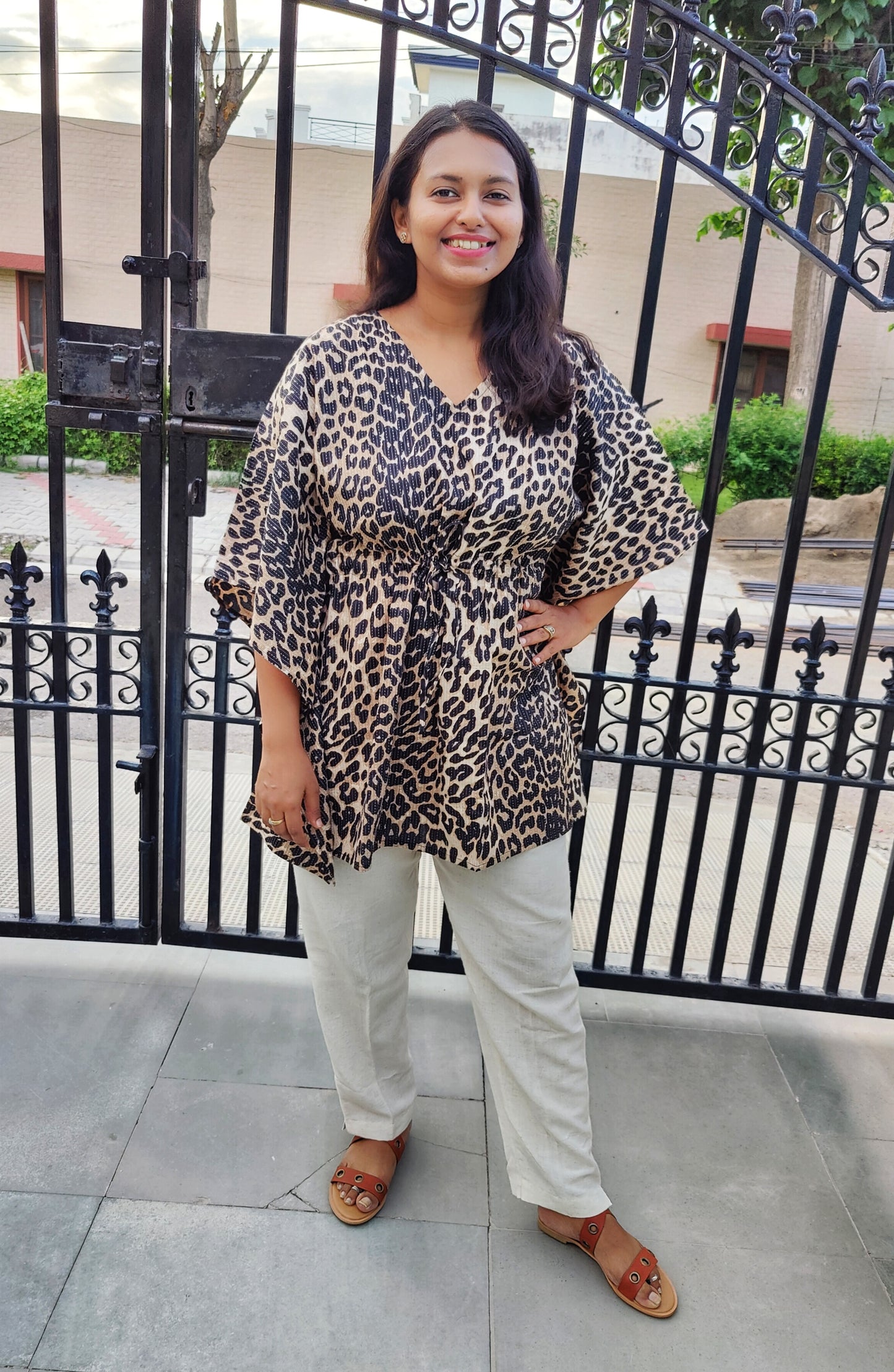 A Jungle Story Cotton Short Kaftan Top