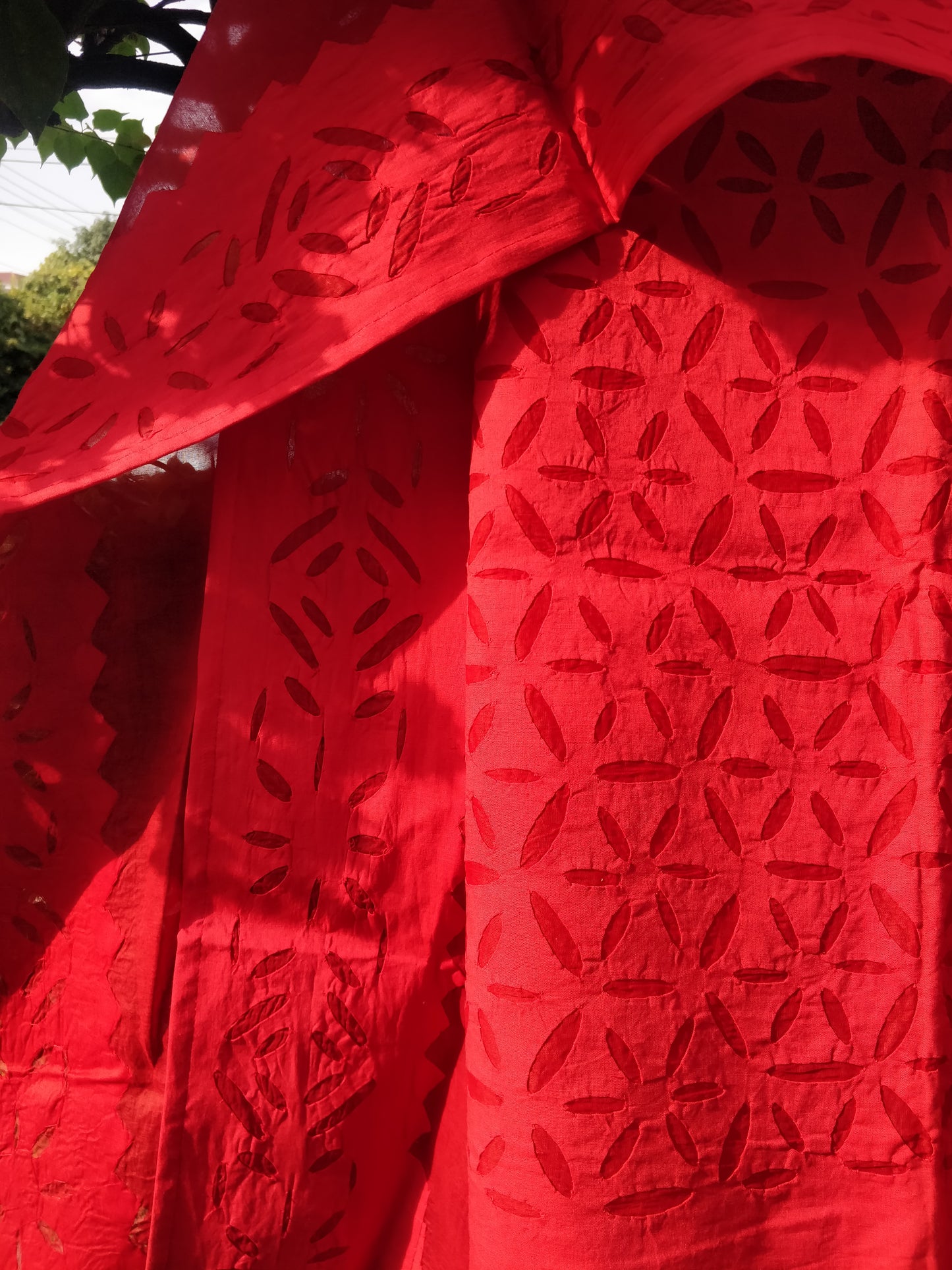 Ravishing Red Barmer Applique Cut Work Cotton 3pc Suit Material Set