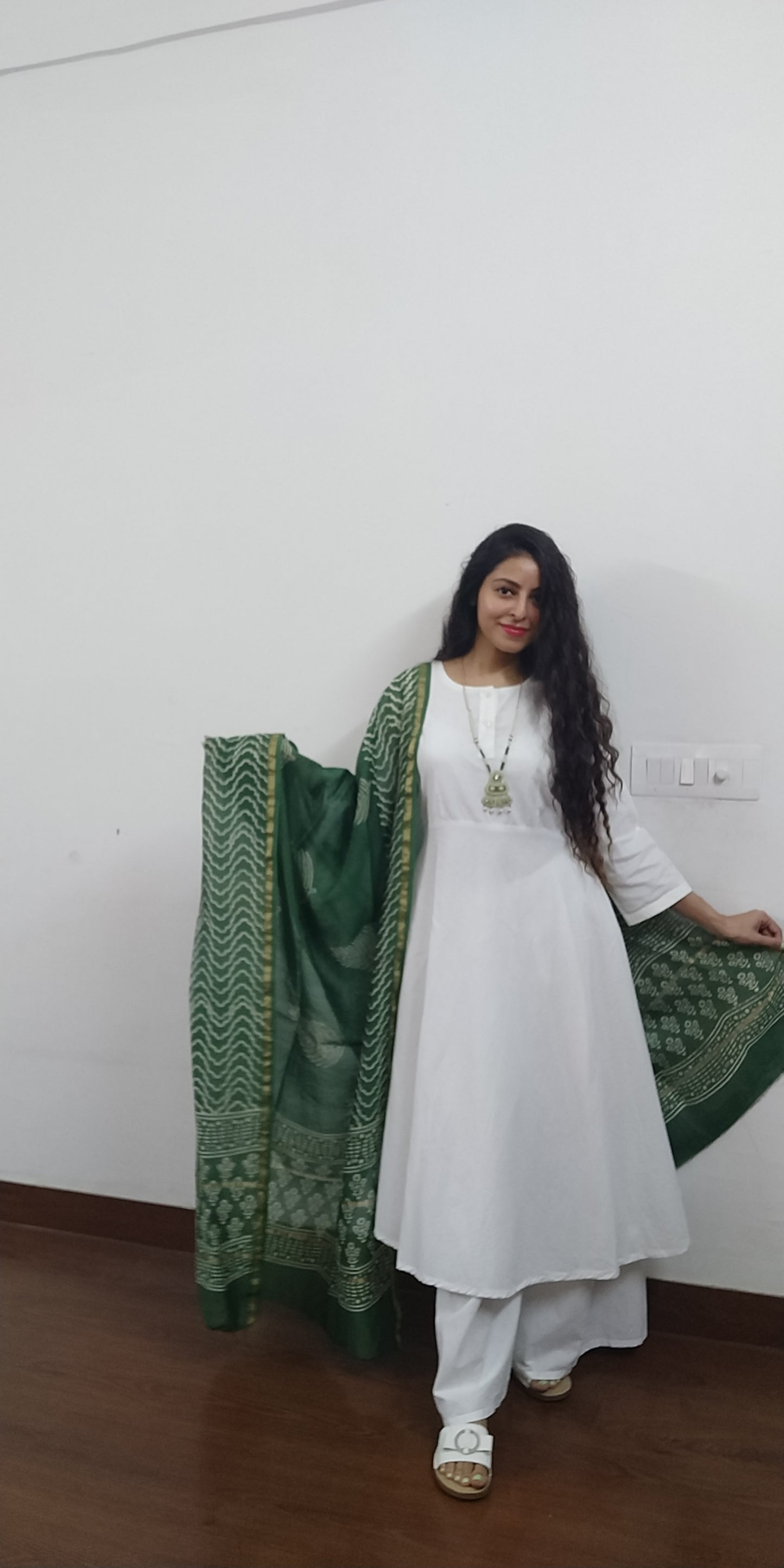 2 Piece White Kalidaar Suit with Plazzo Set (without dupatta) - Desisass